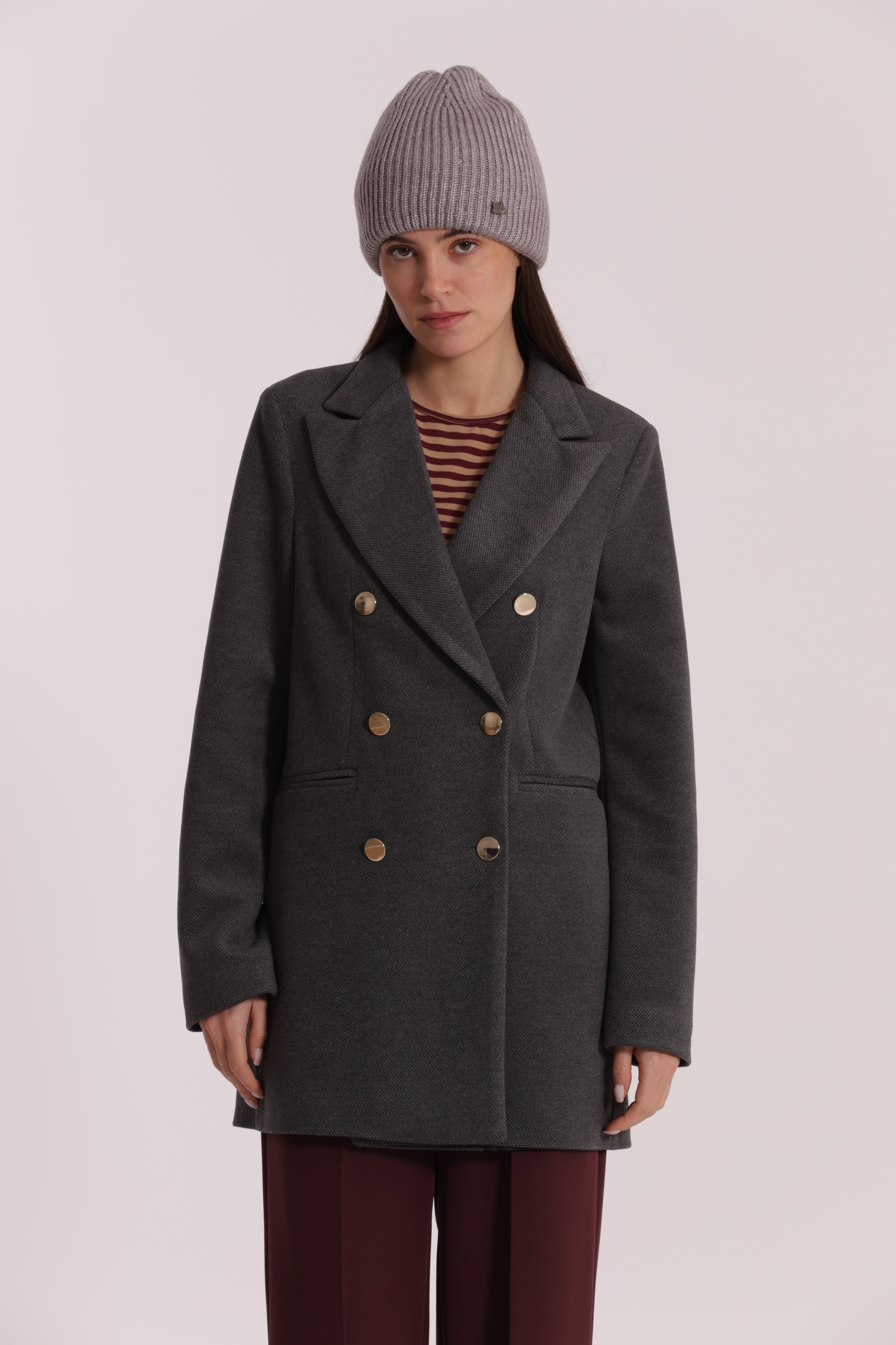Mimi Mua Cappotto Corto Doppio Petto Nero