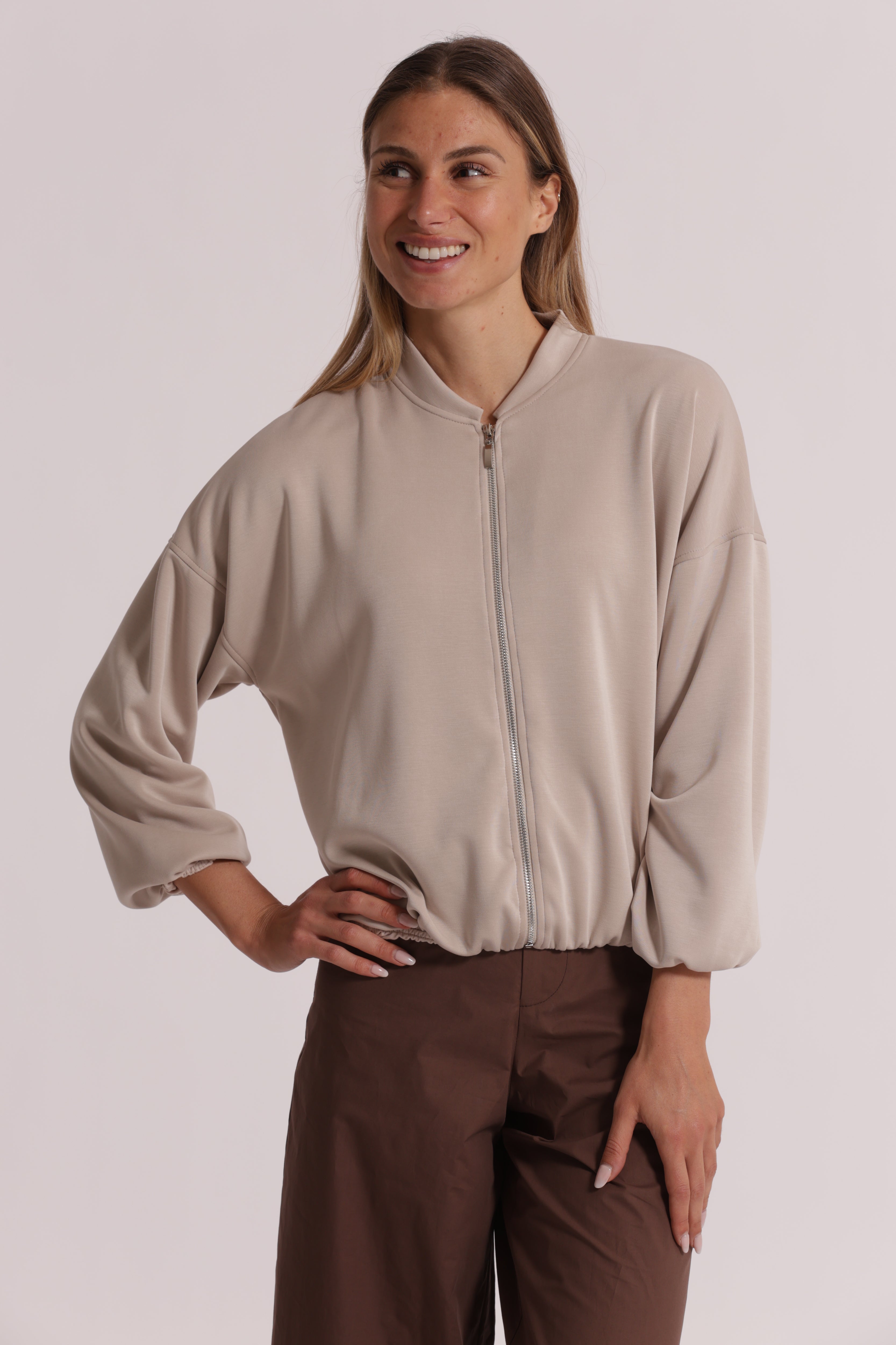 Mimi Mua Giacca con Zip Panna Elasticizzata