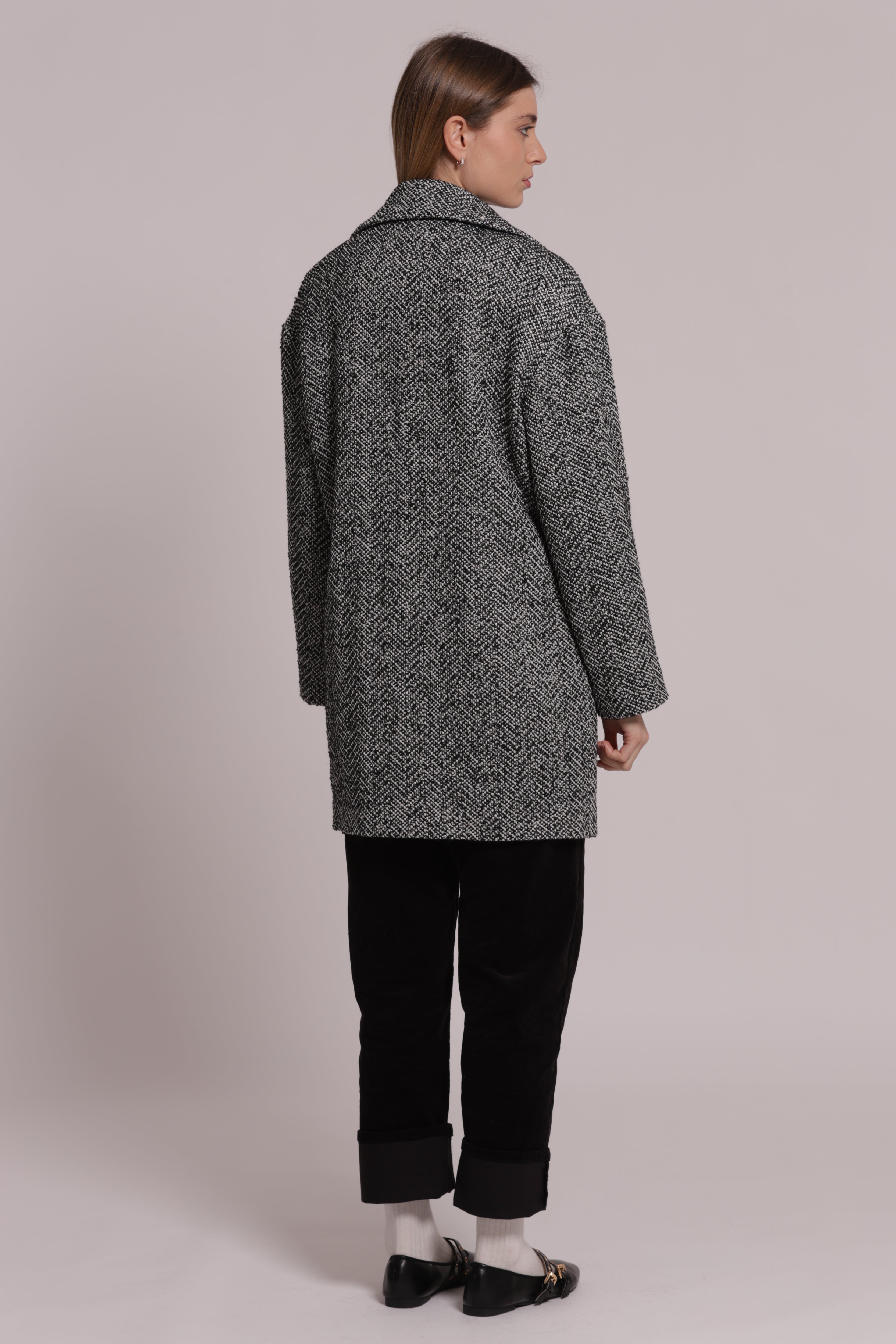 Mimi Mua Over Cappotto Spigato Nero/Bianco