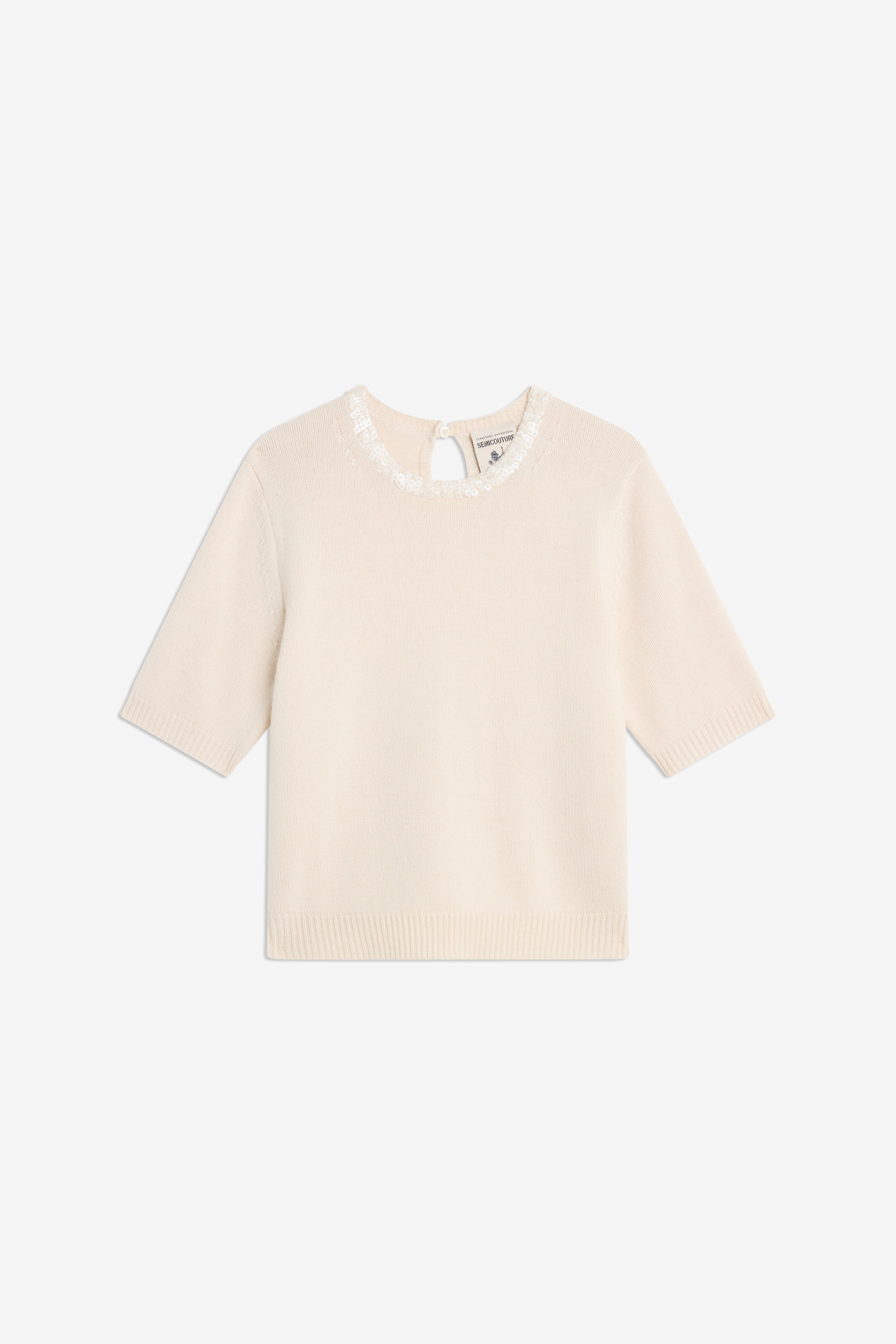 Semicouture Kate maglia misto cashmere maniche corte nera