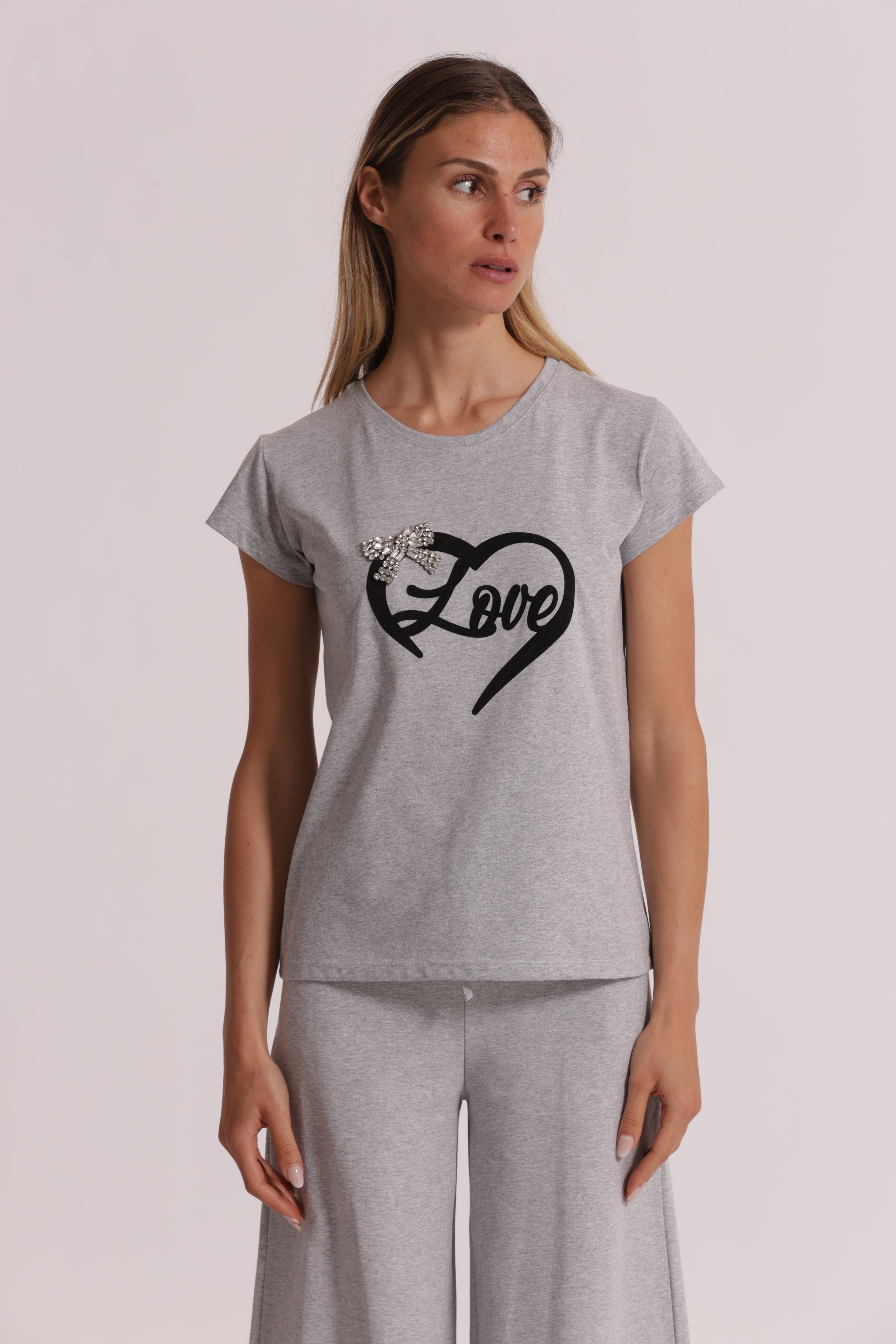 Mimi Mua Love t-shirt stampa velluto bianco cotone