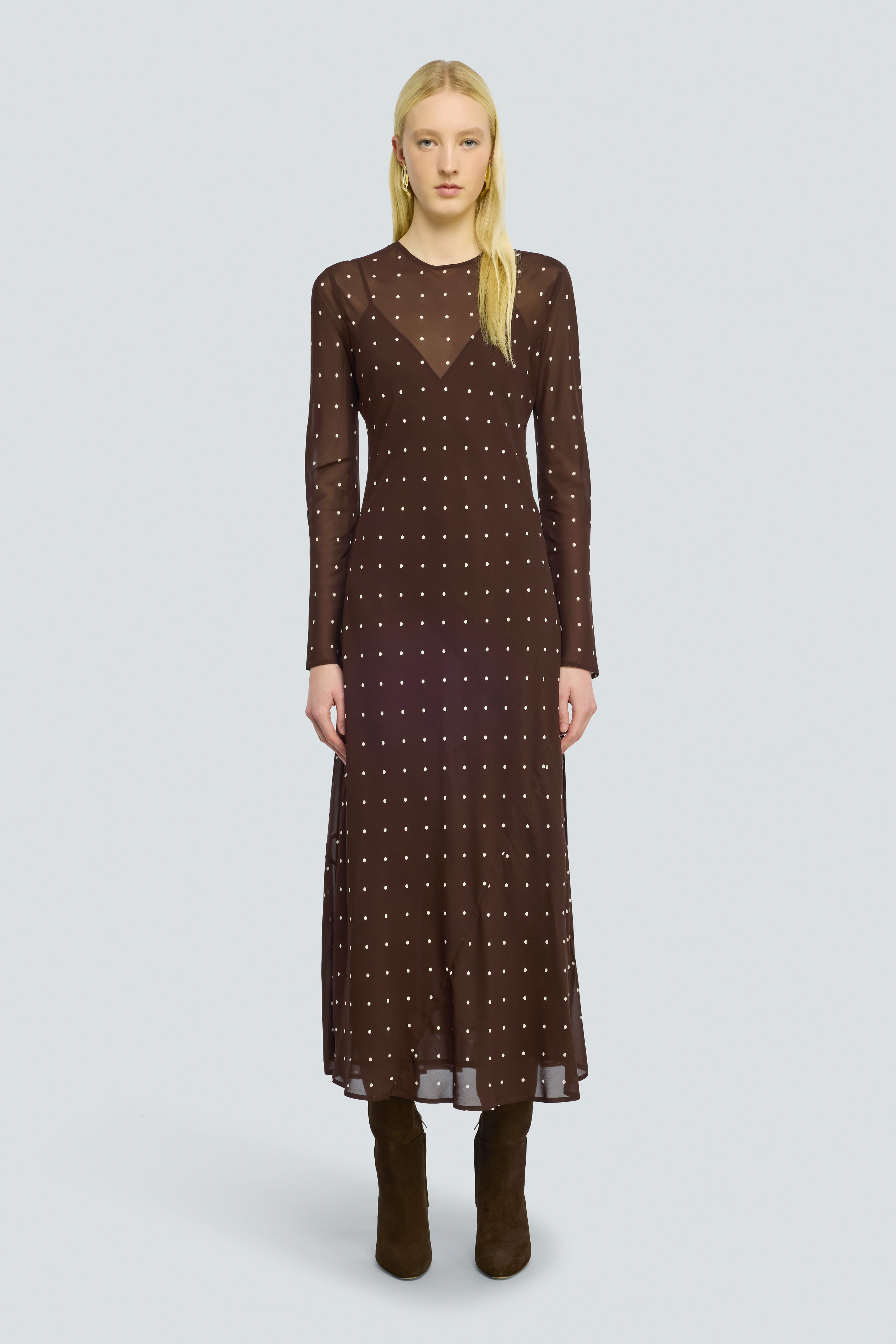 Semicouture Connie Abito Georgette Pois Moka Fluido