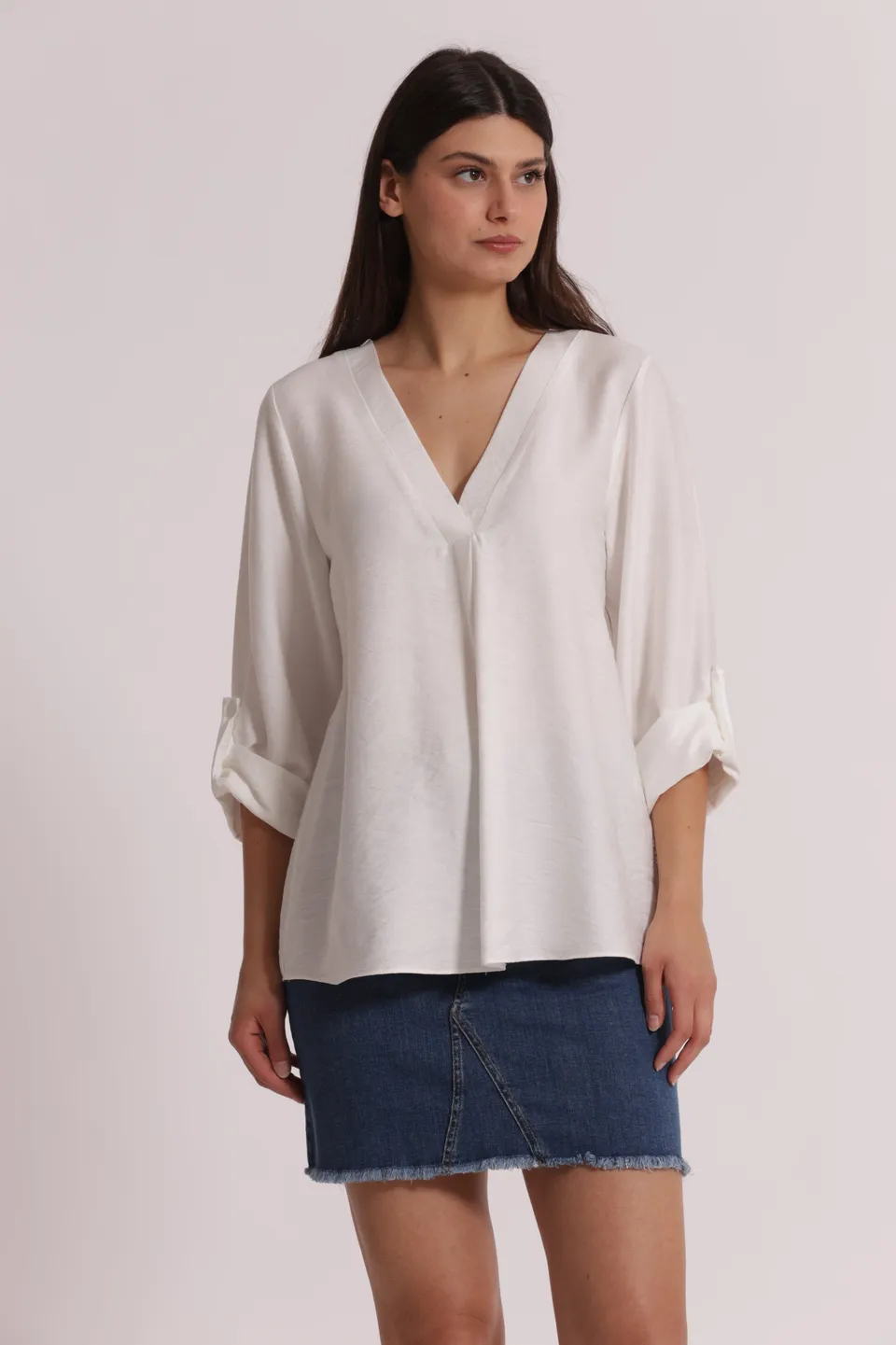 Mimi Mua Blusa Maniche Tre Quarti Bianco S viscosa