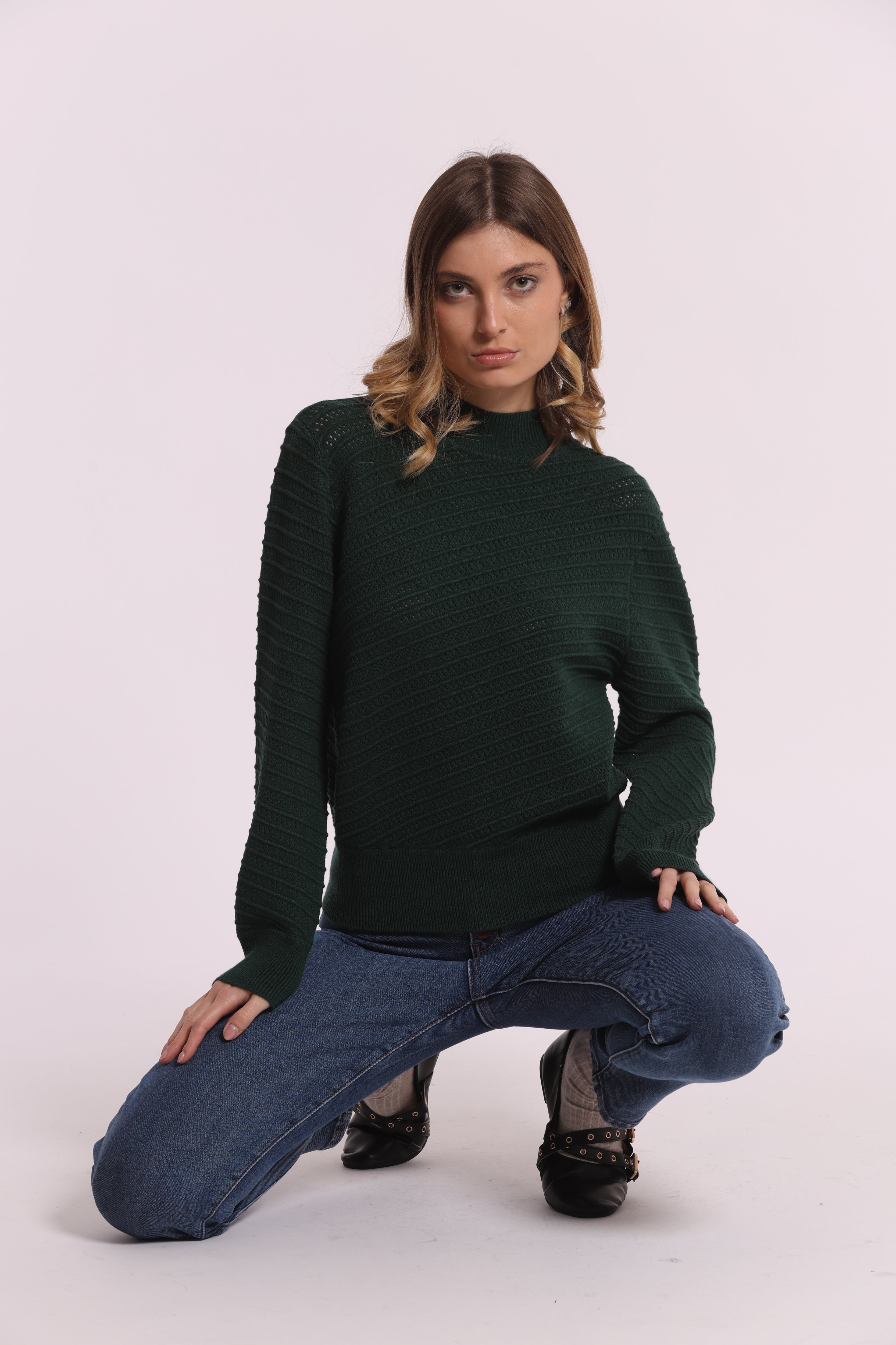 Mimi Mua maglia lupetto trama diagonale nero calda