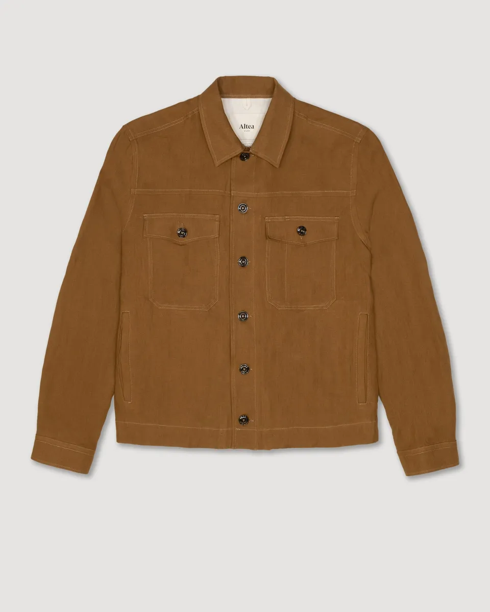 Altea Mitchell overshirt lino cuoio sfoderata