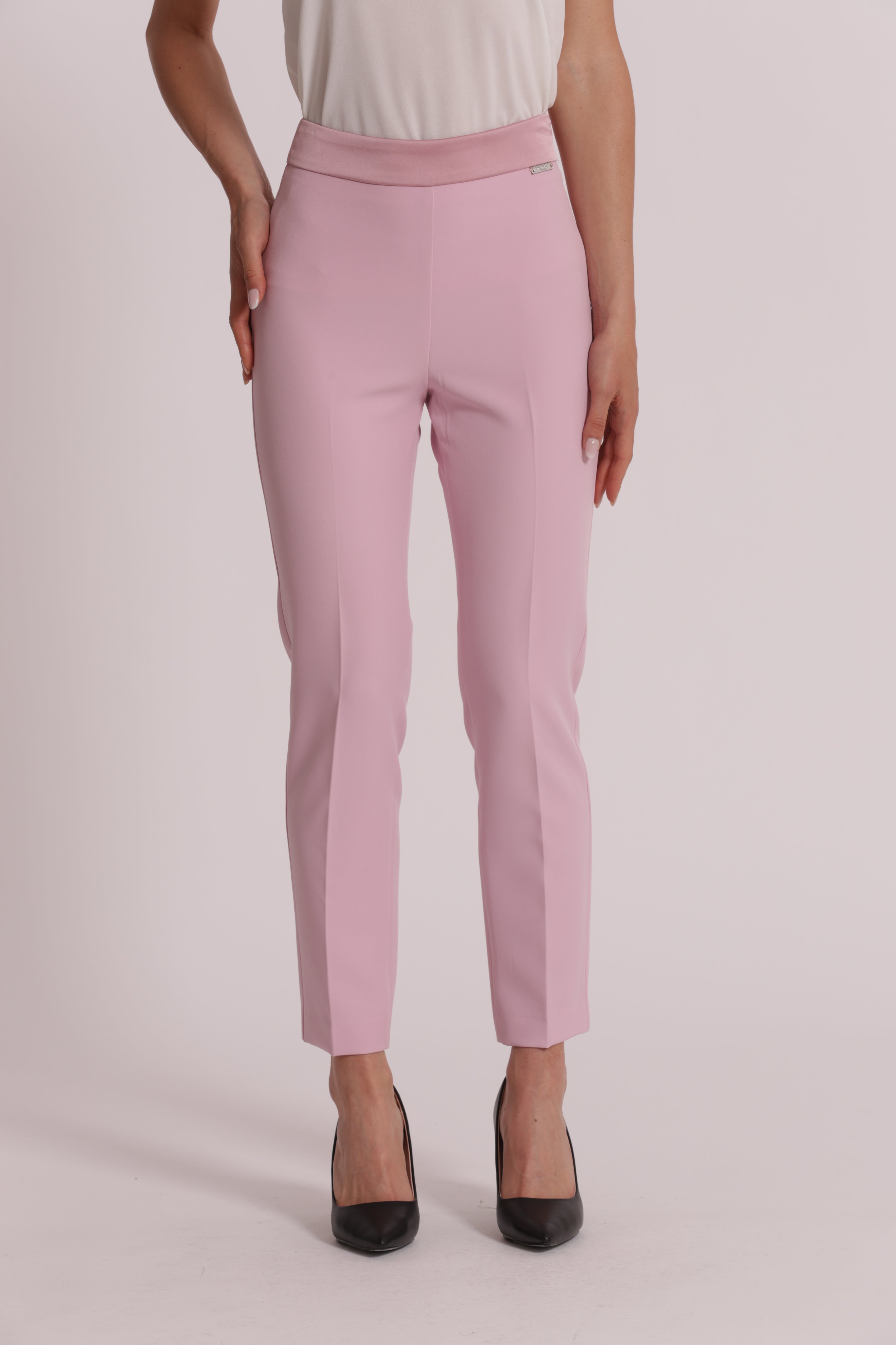 Mimi Mua Dettagli Simil Raso Pantaloni Nero Elasticizzati