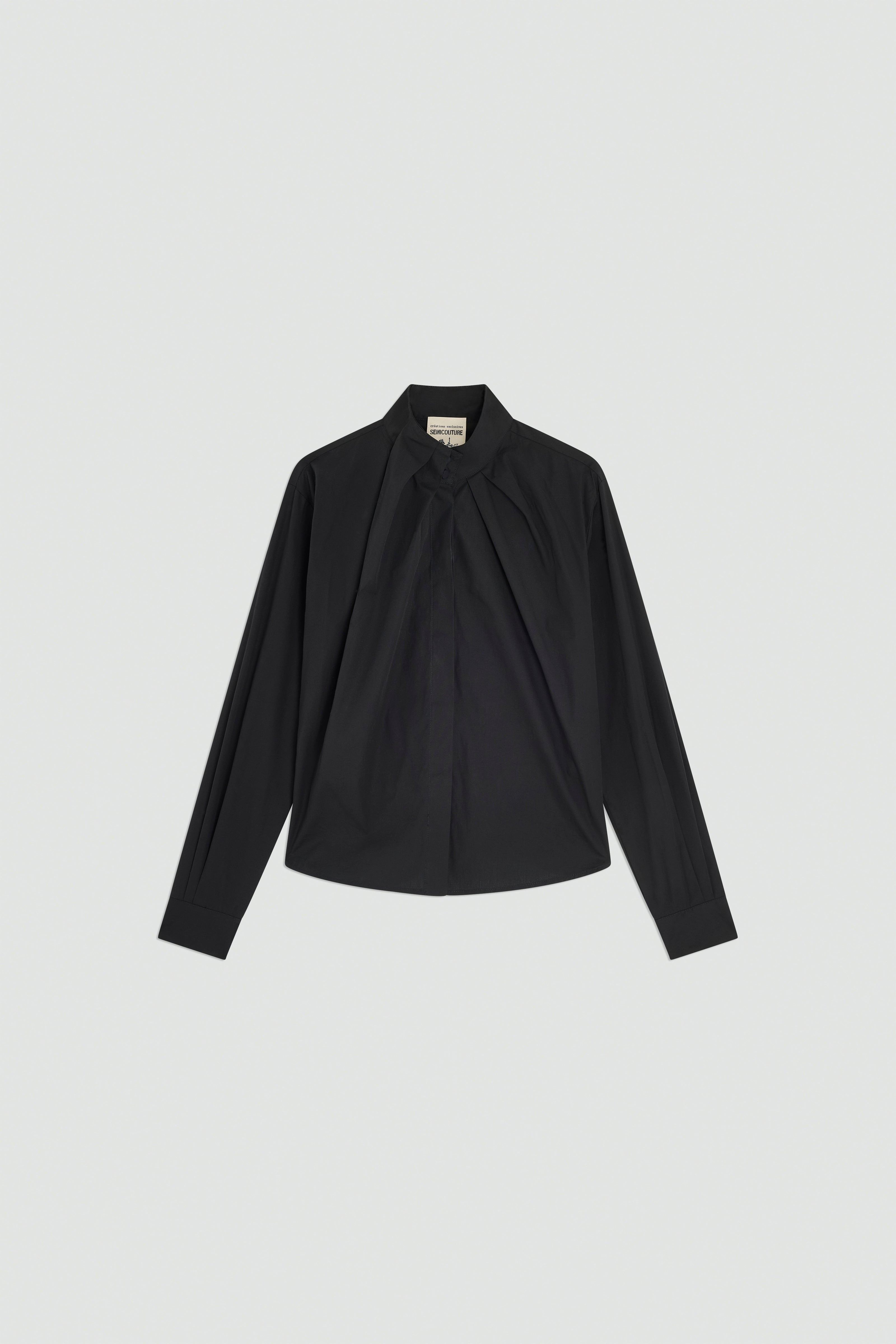 Semicouture Dalya blusa popline nera nodo collo