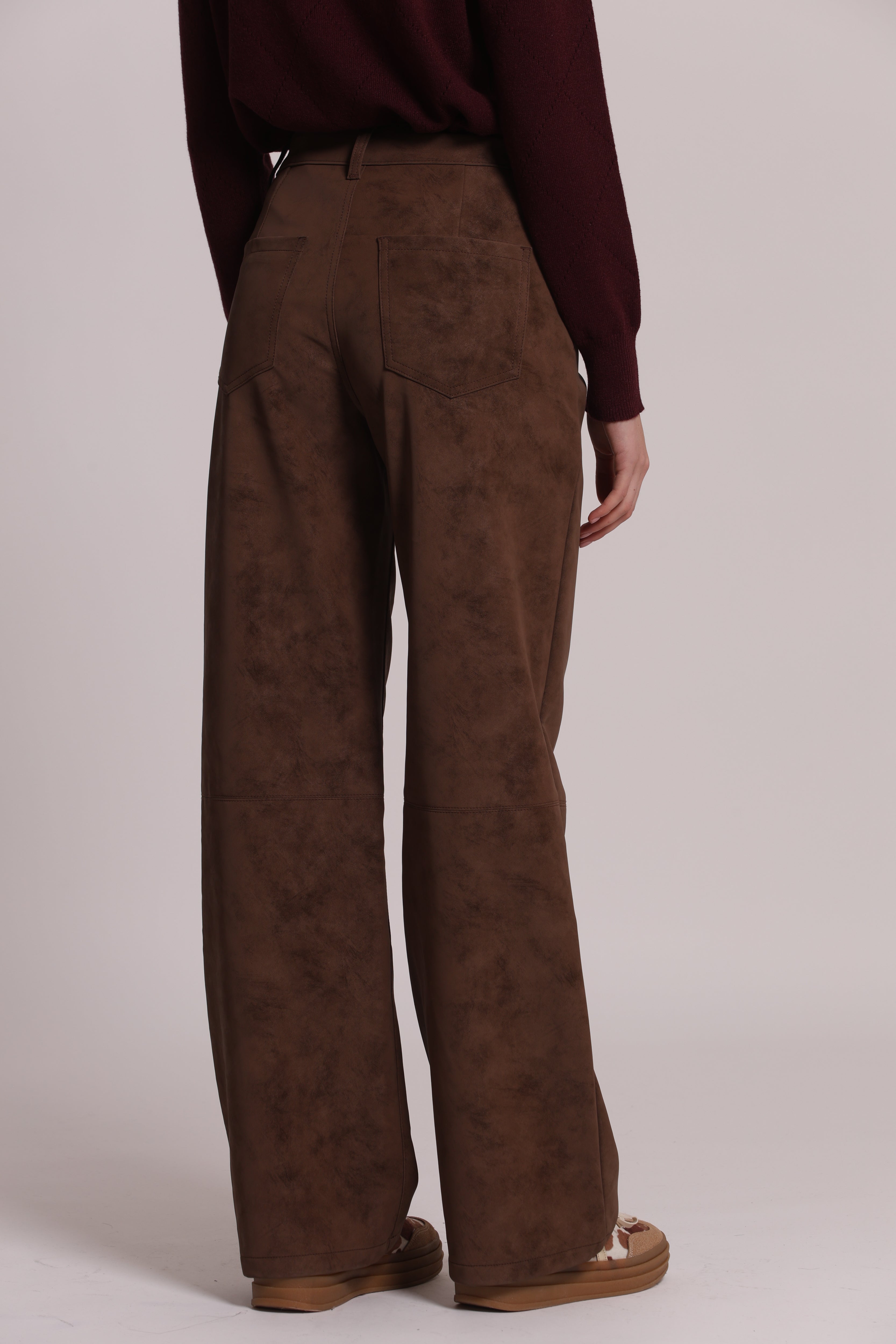 Mimi Mua Pantalone Spalmato Borchie Marrone