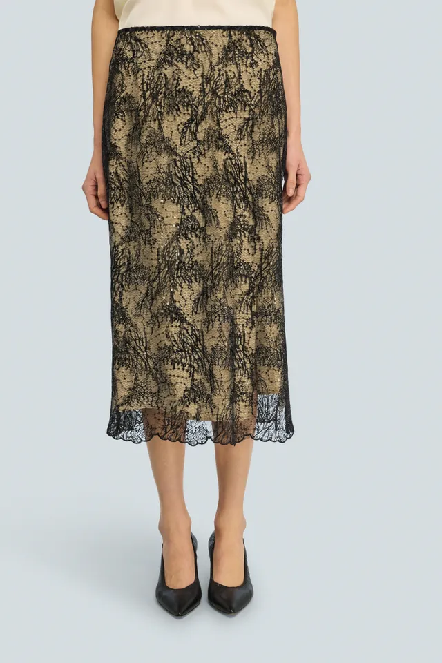 Semicouture Camilla gonna pizzo nero sottoveste contrasto