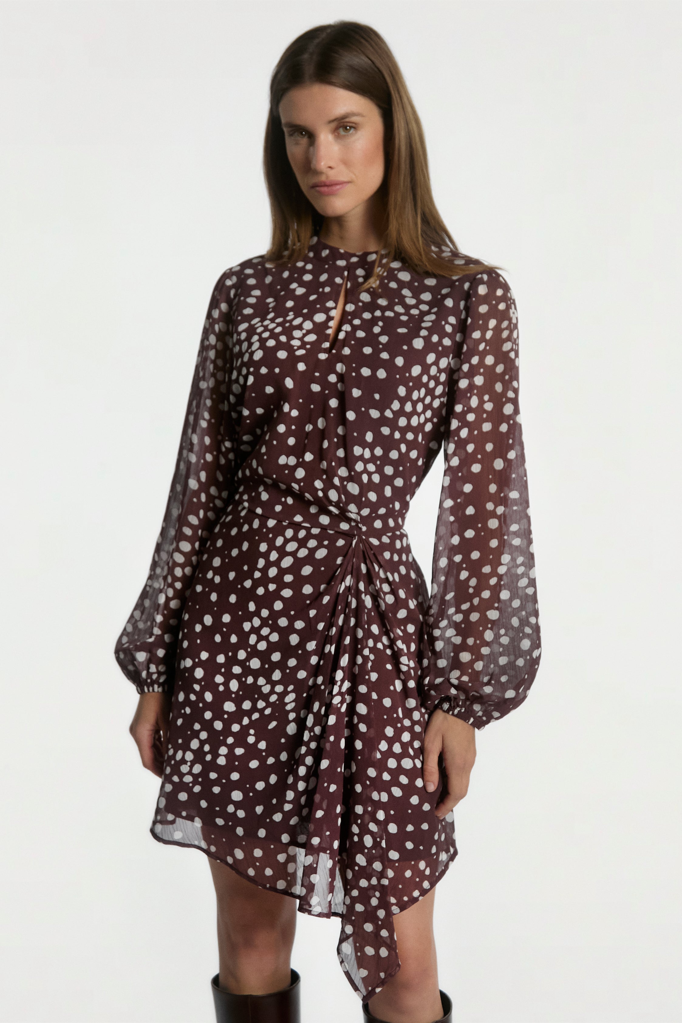 Aaiko Falin abito bordeaux pois sopra ginocchio