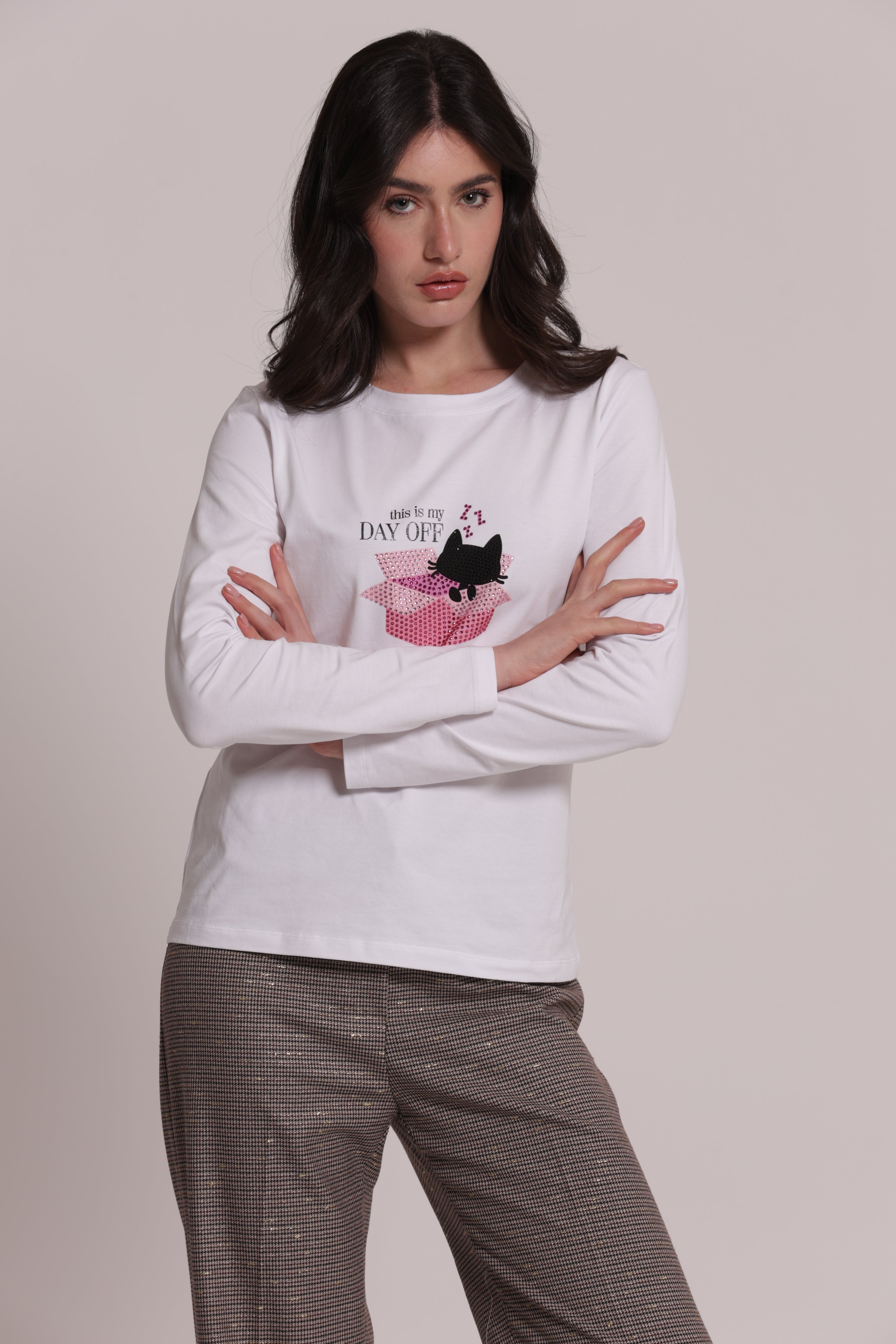 Mimi Mua This Is My Day Off T-shirt Maniche Lunghe