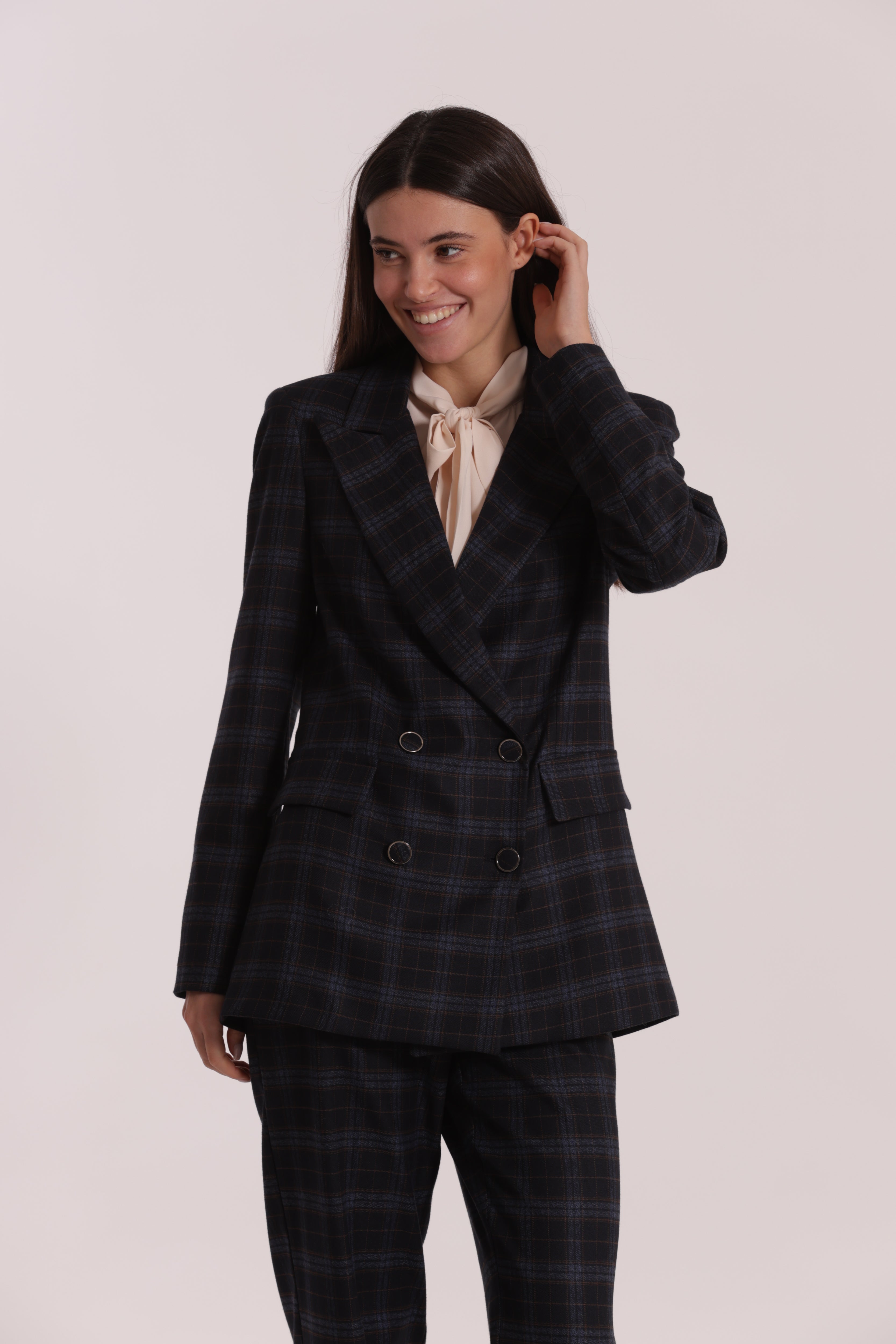 Mimi Mua Giacca Doppio Petto Check giacca blu