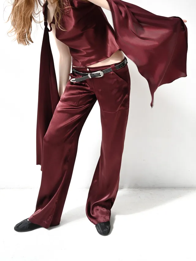GiglioTigrato Noa IV pantaloni seta bordeaux vita bassa