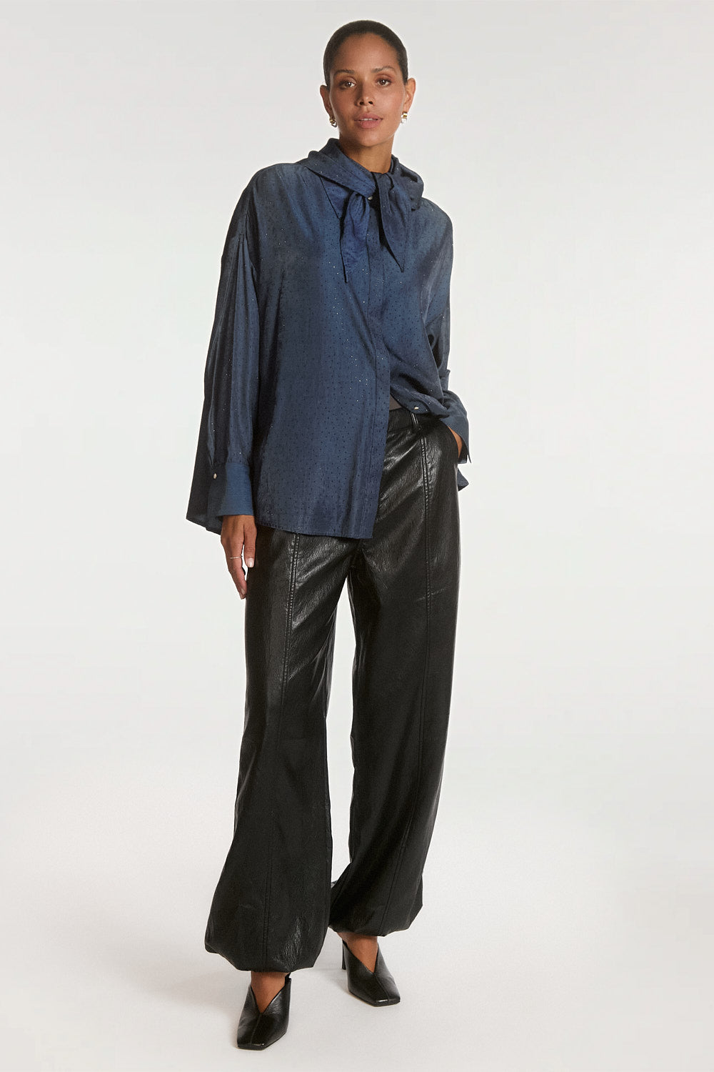 Aaiko Violetta Camicia Blu Notte Glitter Foulard