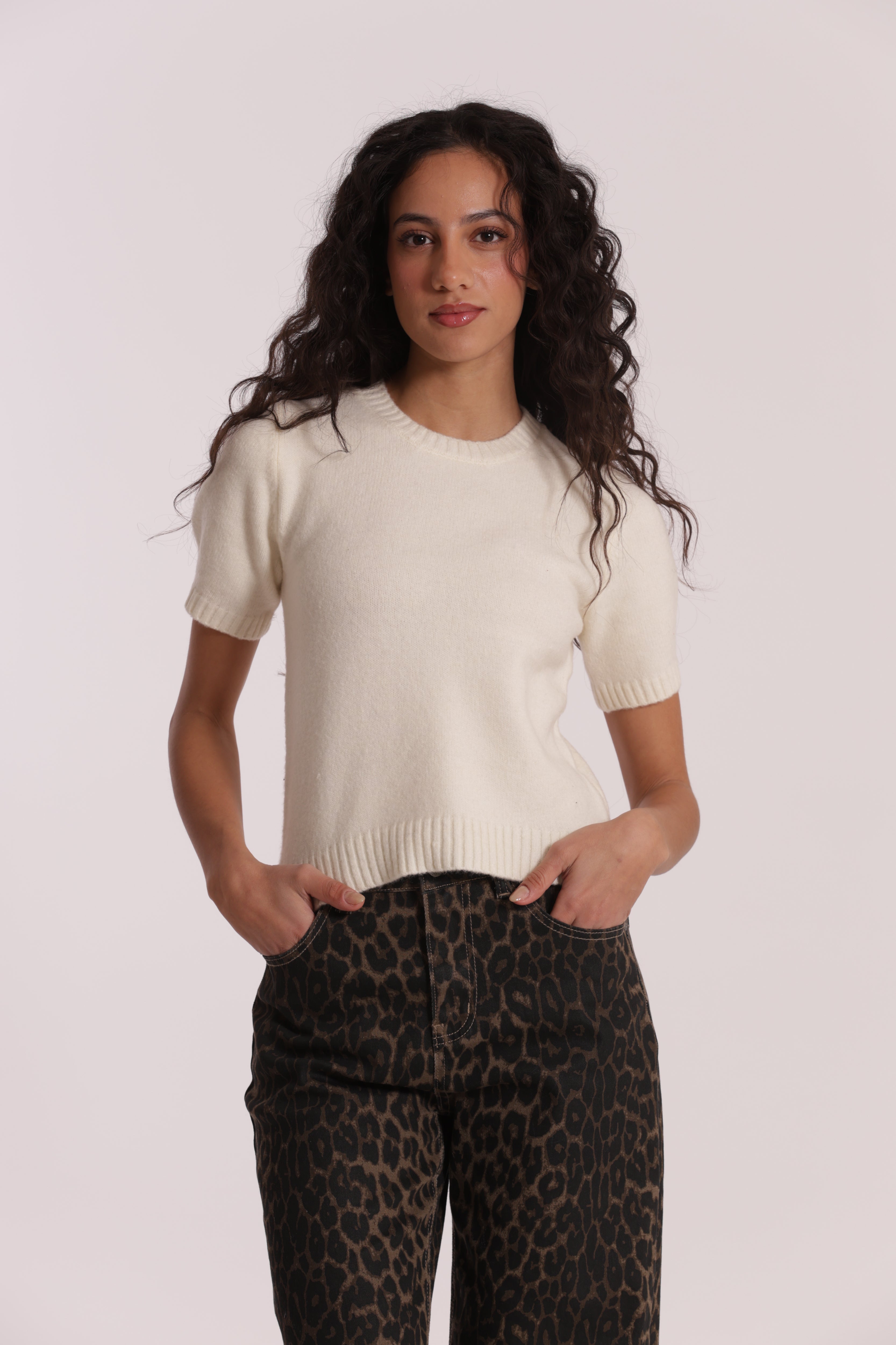 Mimi Mua Maglia Maniche Corte Nero Misto Lana