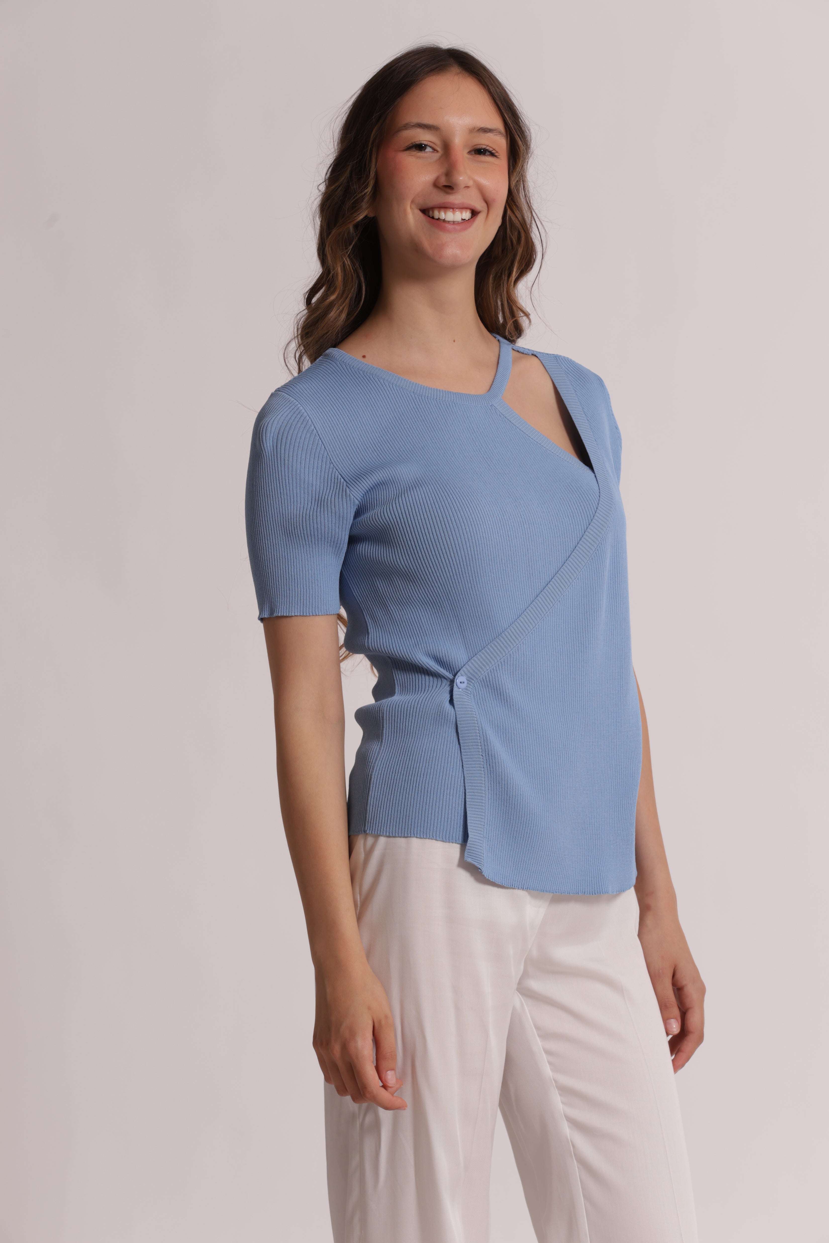 Mimi Mua Apertura maglia maniche corte nero viscosa