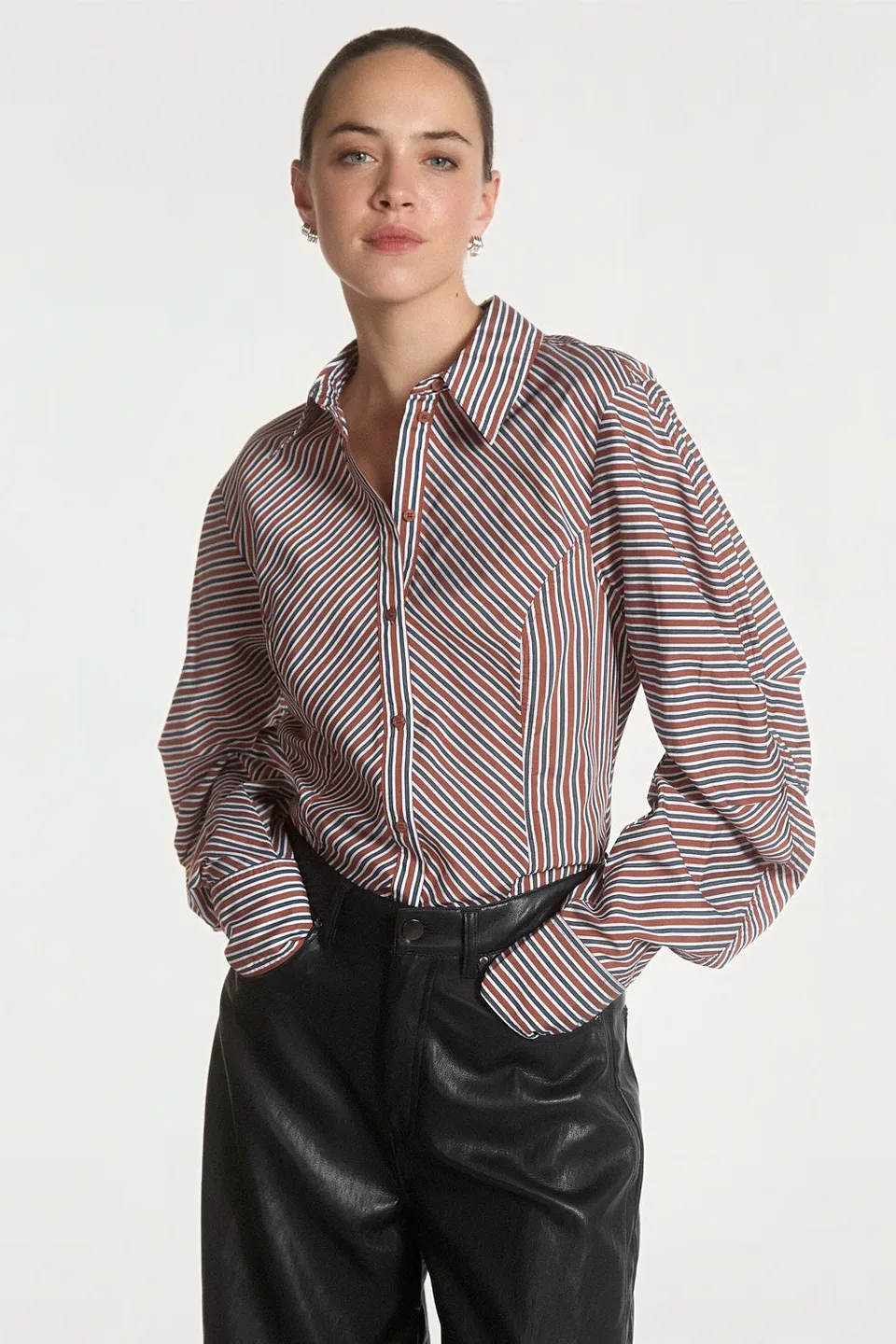 Aaiko Isabel camicia marrone a righe Fudge