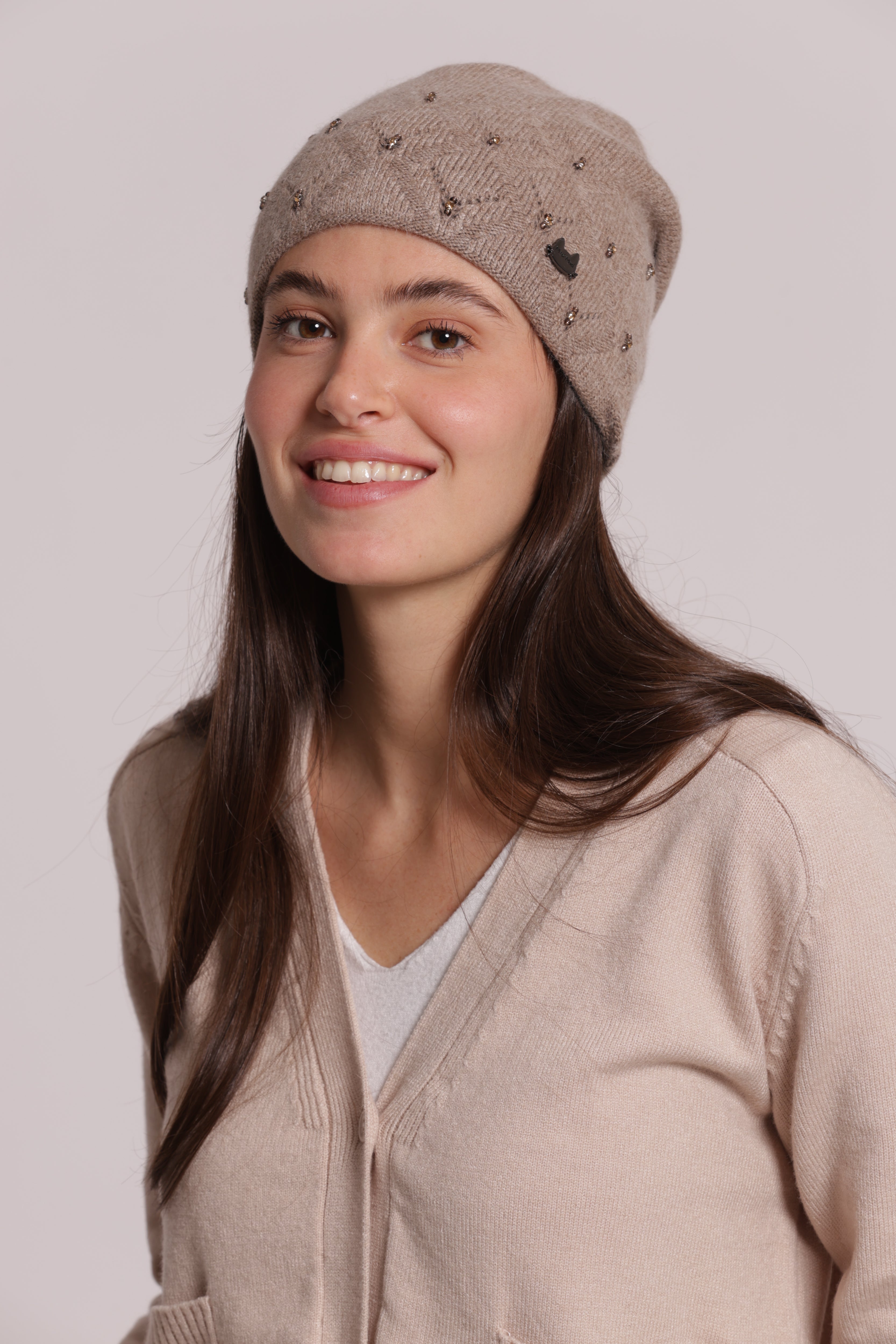 Mimi Mua Berretto Borchiette Strass Bianco cappello