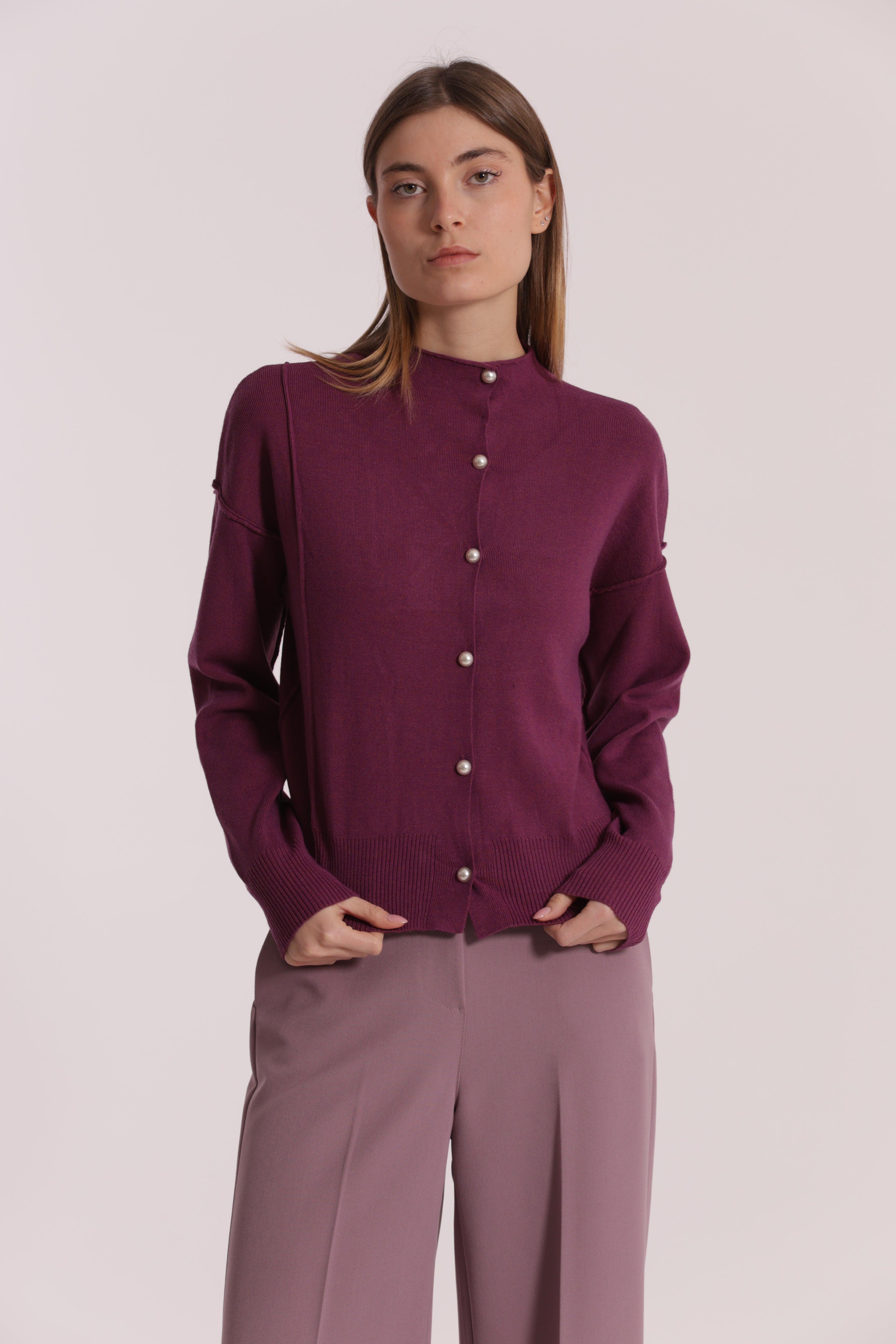 Mimi Mua Maglia Cardigan Bottoni Perle Nero