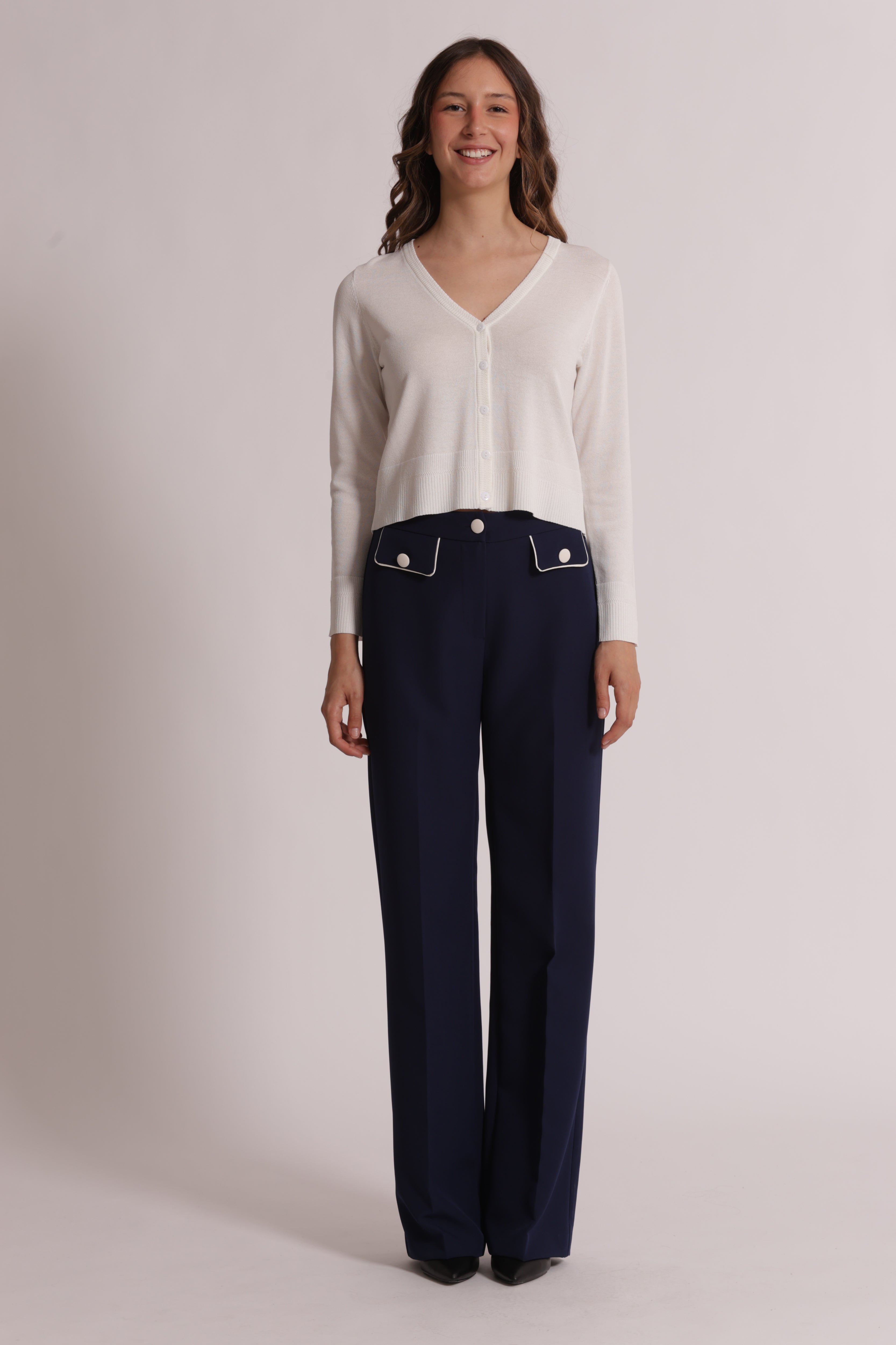 Mimi Mua pantalone bordi contrasto latte bicolore