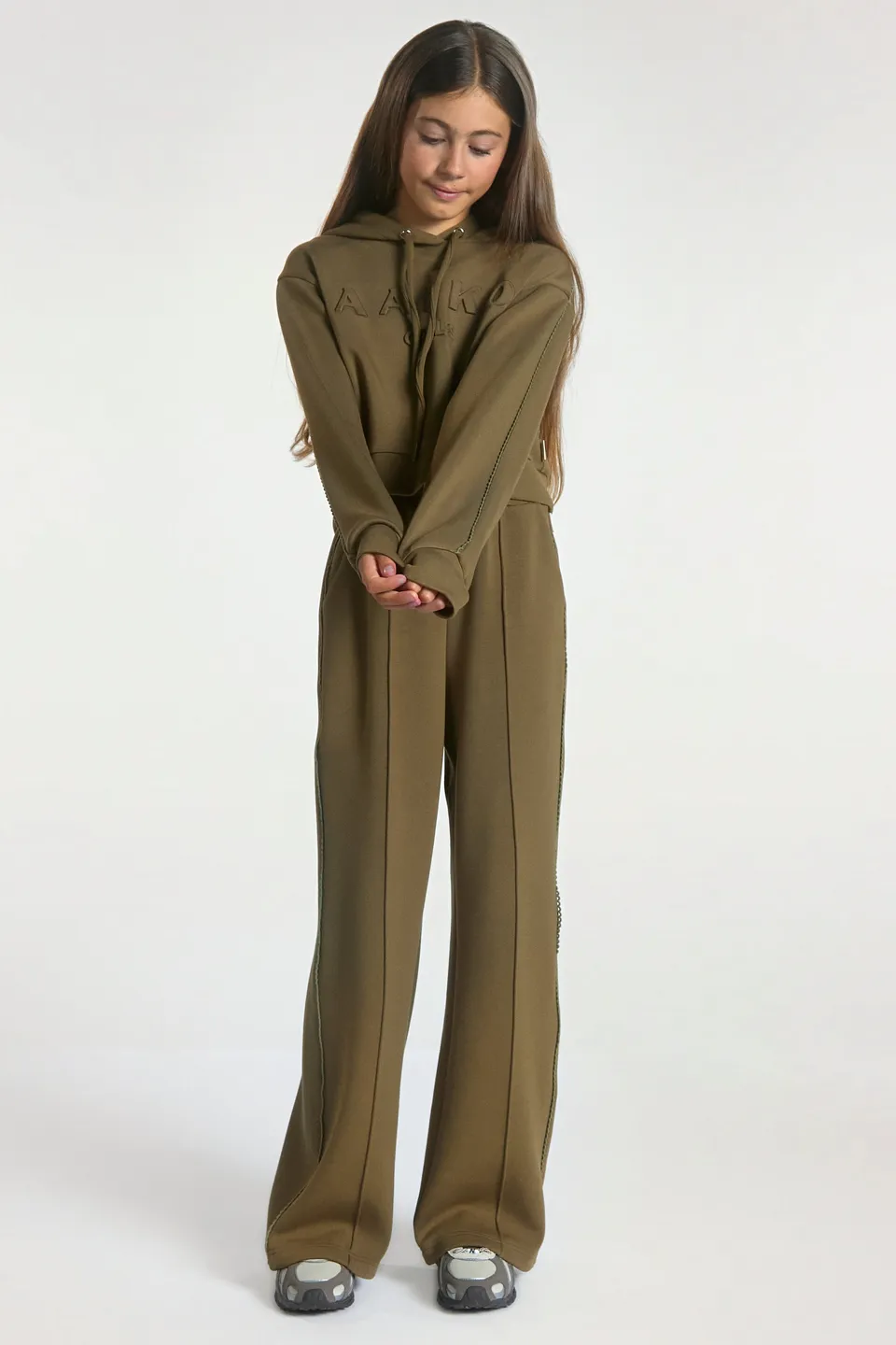 Aaiko Vico pantaloni palazzo verde teak gamba larga