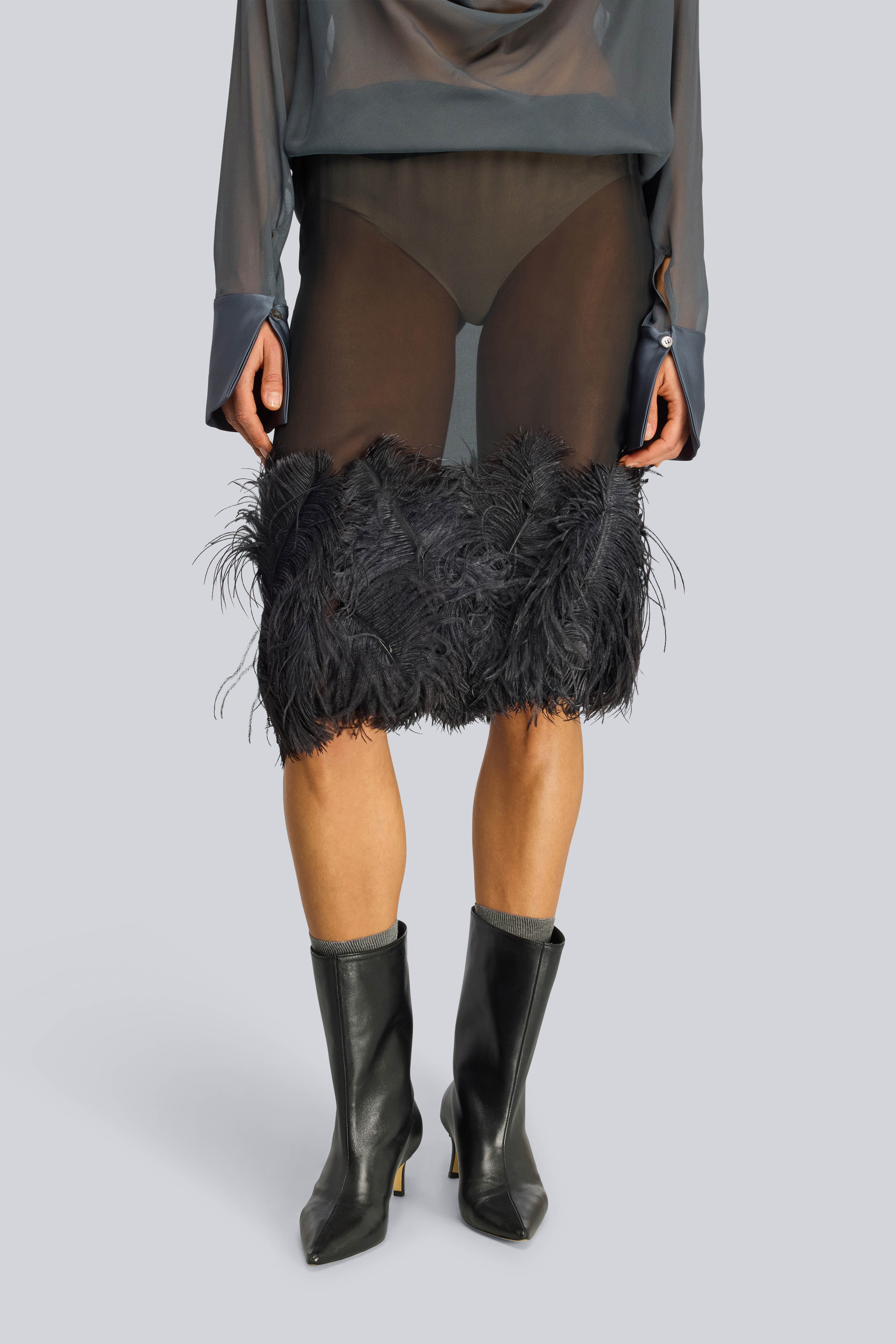 Semicouture Quanna gonna georgette nera piume