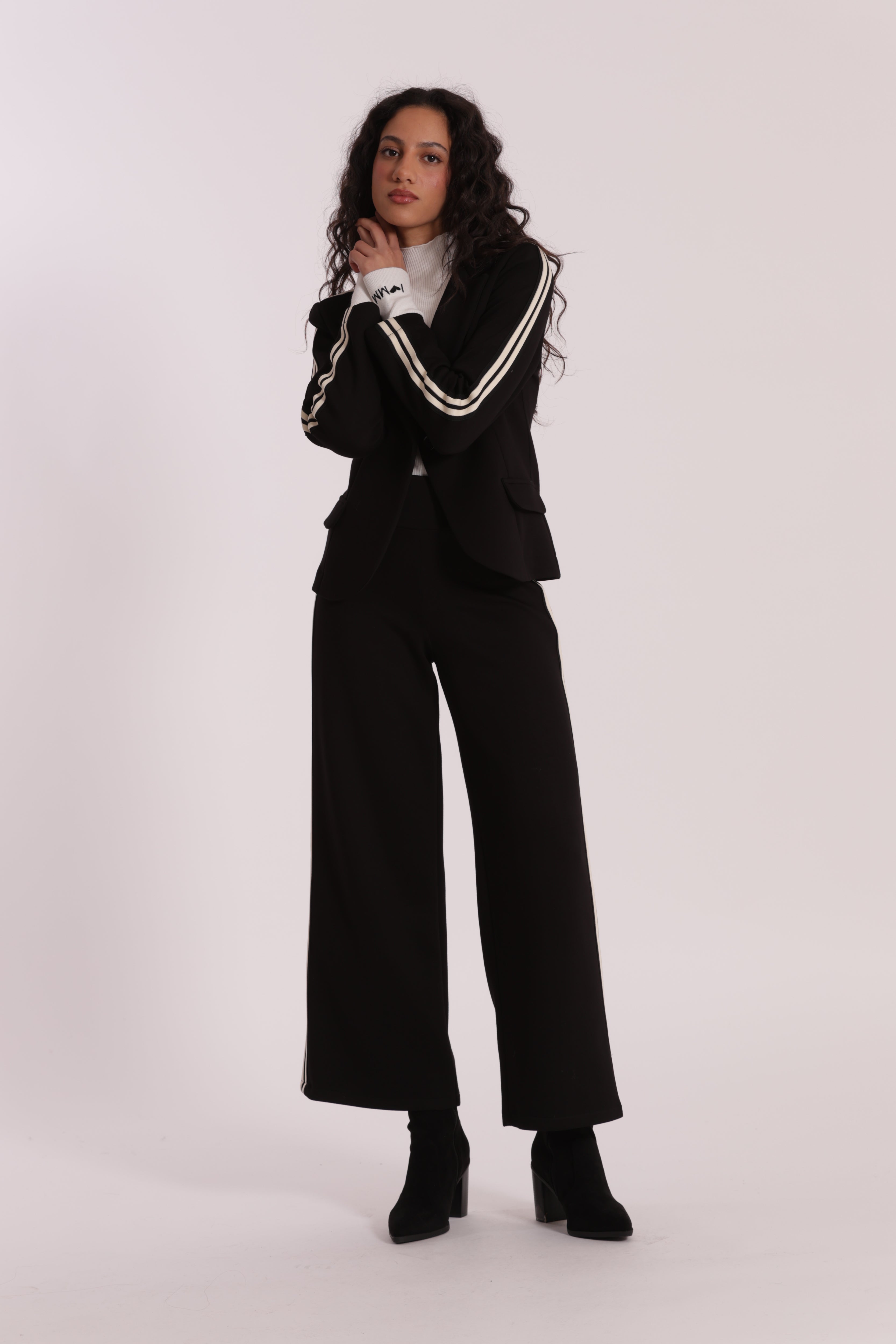 Mimi Mua Pantalone Palazzo Neoprene pantaloni nero passamaneria