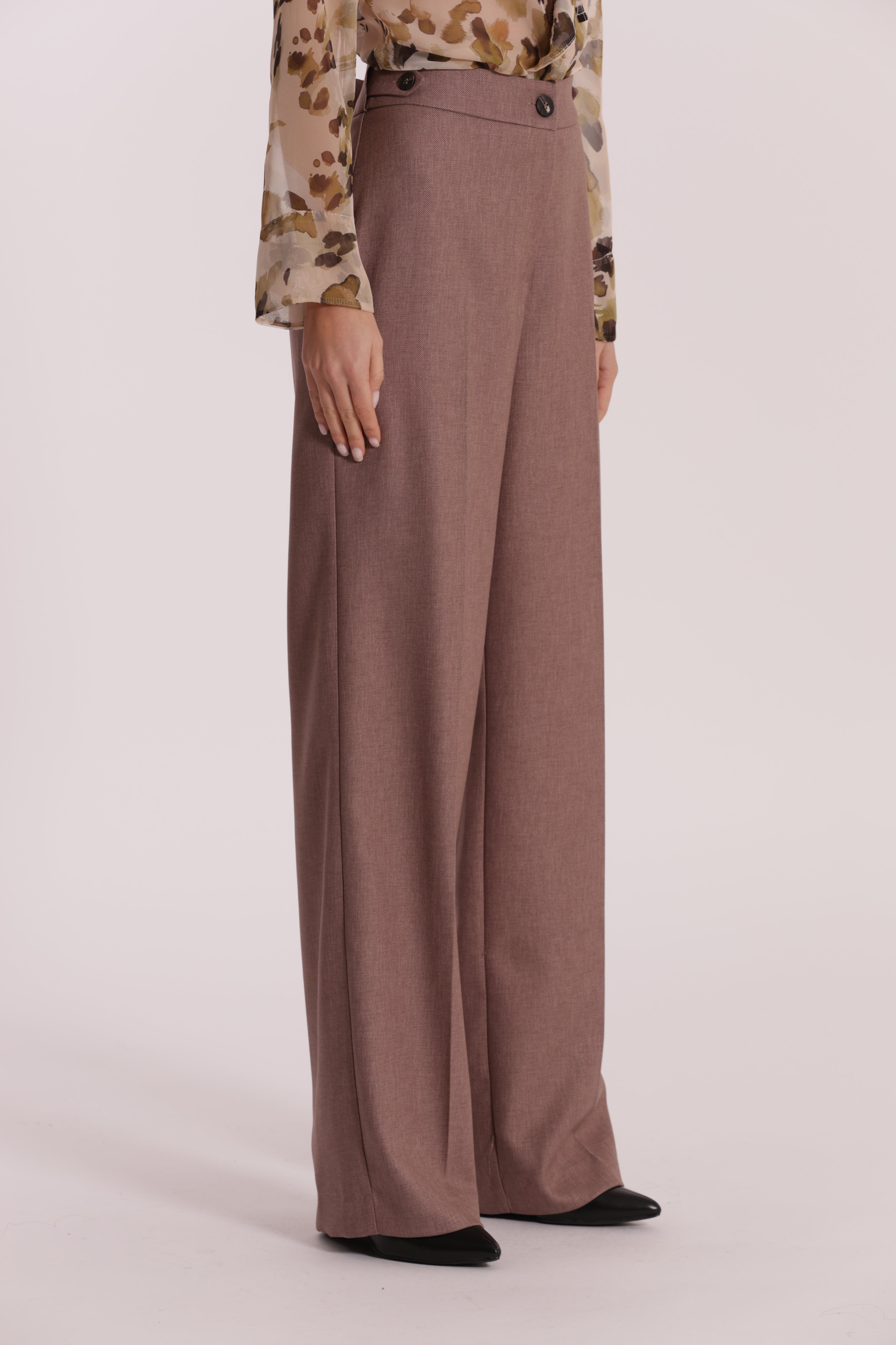Mimi Mua pantalone palazzo fiammato pantalone tortora