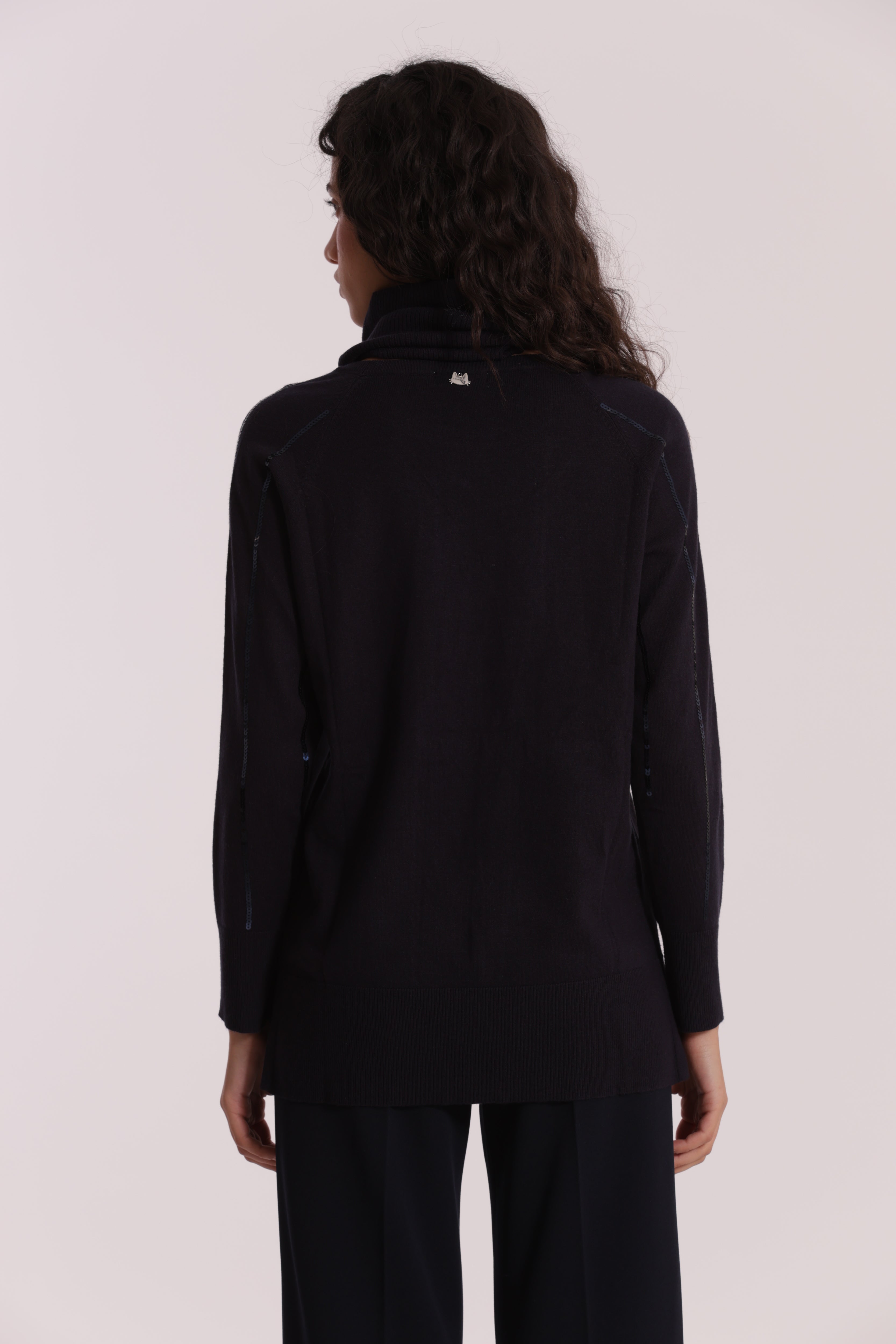 Mimi Mua Maglia Over Spacchi Laterali Paillettes Nera