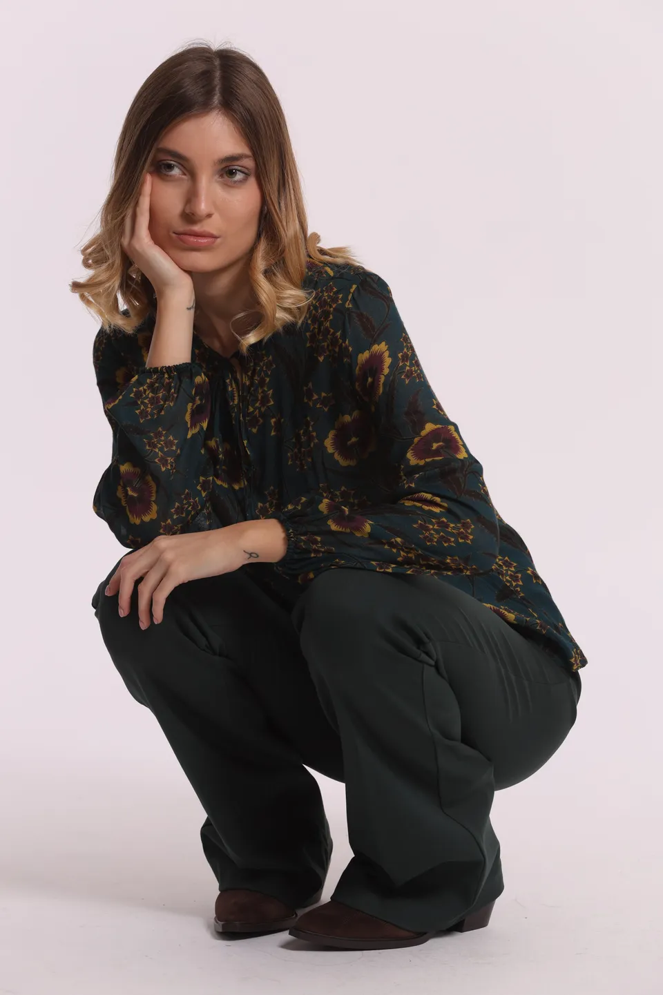 Mimi Mua blusa fiocco floreale vintage verde viscosa