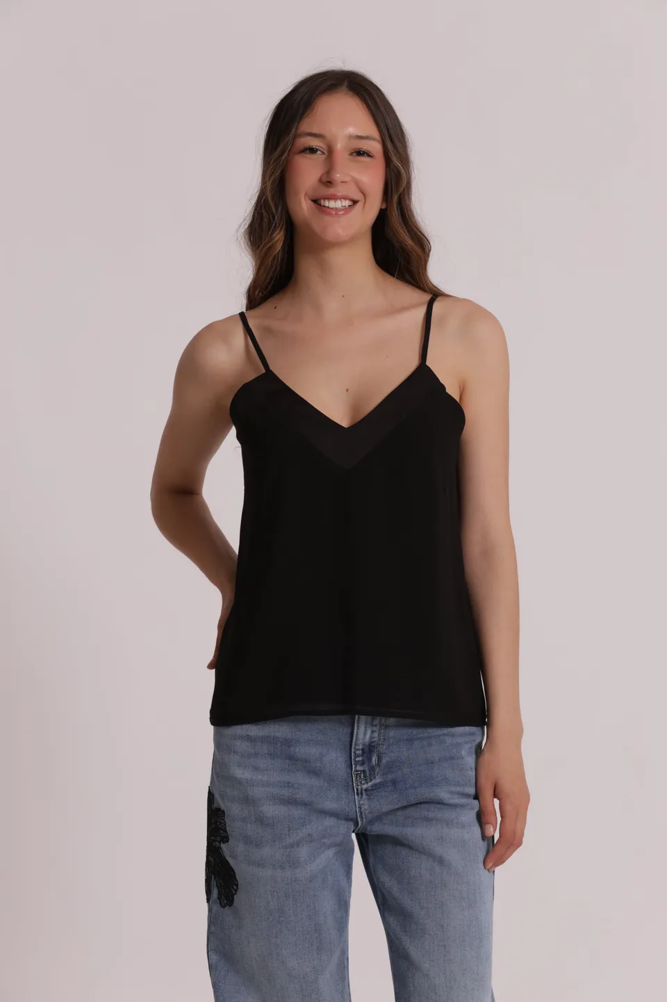 Mimi Mua Top Scollo a V Nero Fluido