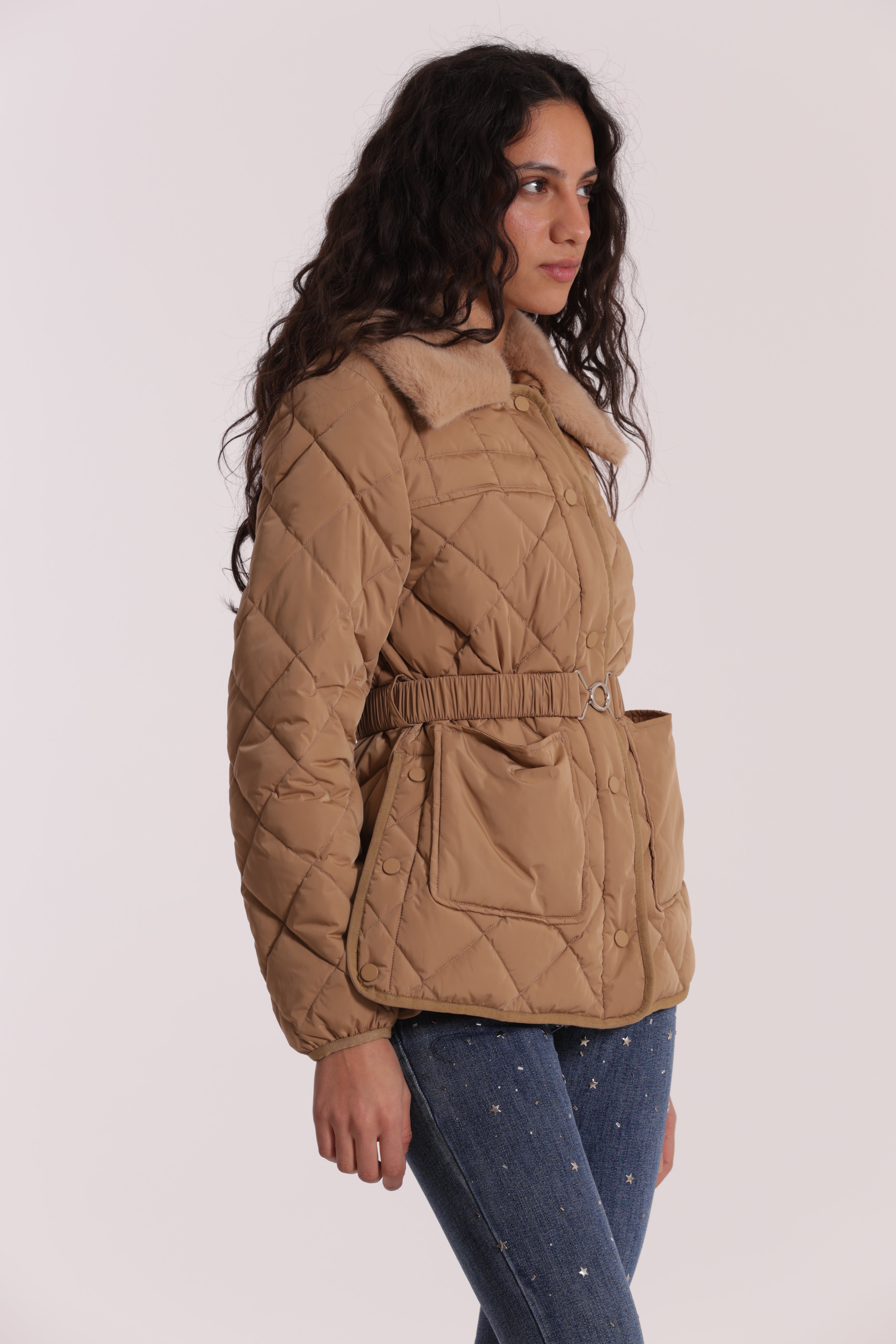Mimi Mua Pelliccia piumino corto donna con cintura