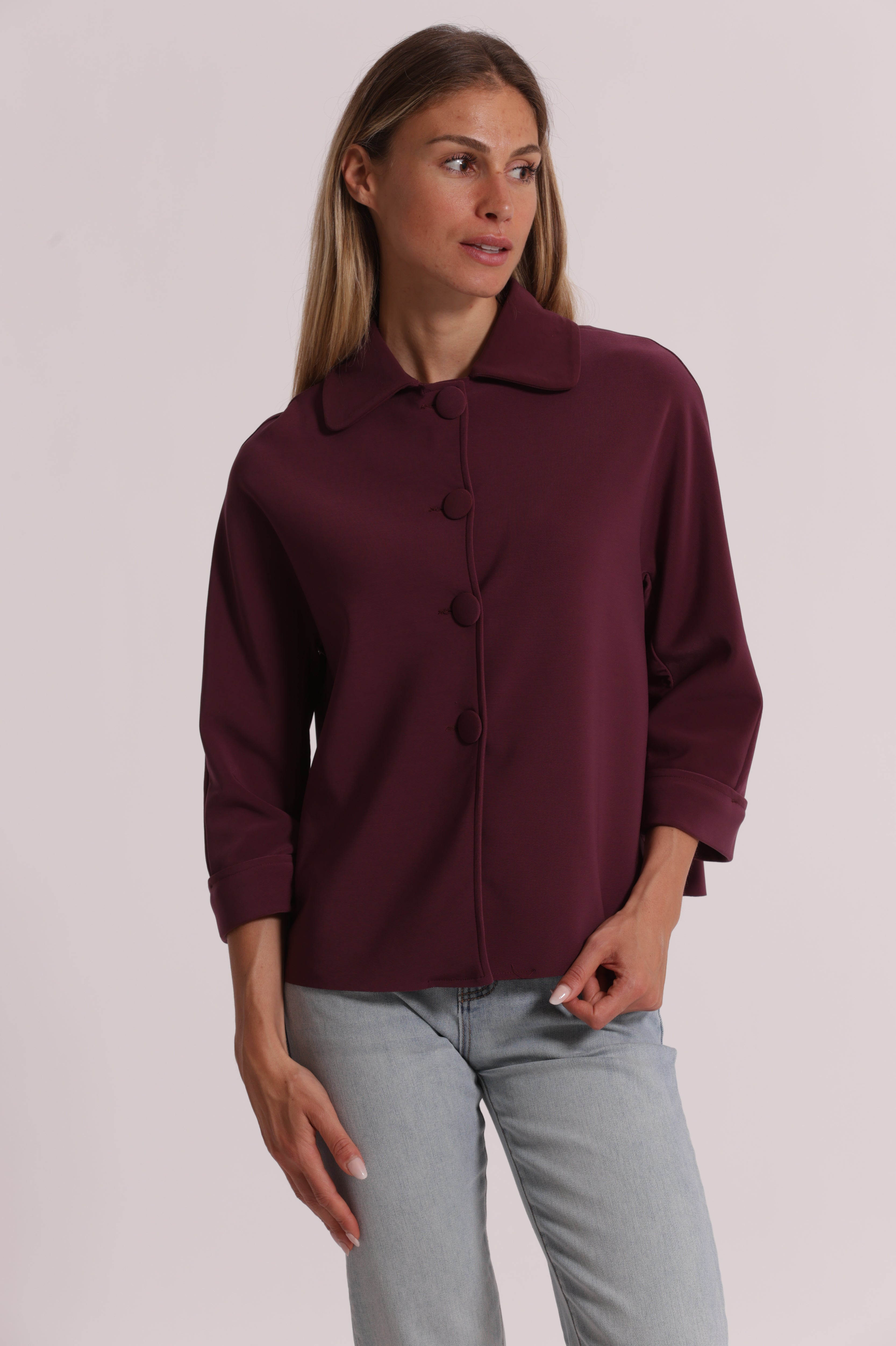 Mimi Mua Neoprene Bottoni giacca blu strutturata