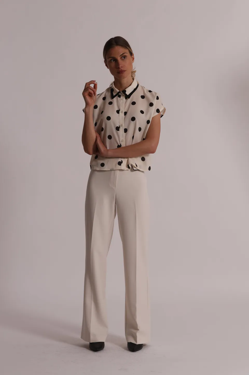 Mimi Mua pantalone bordi contrasto latte bicolore