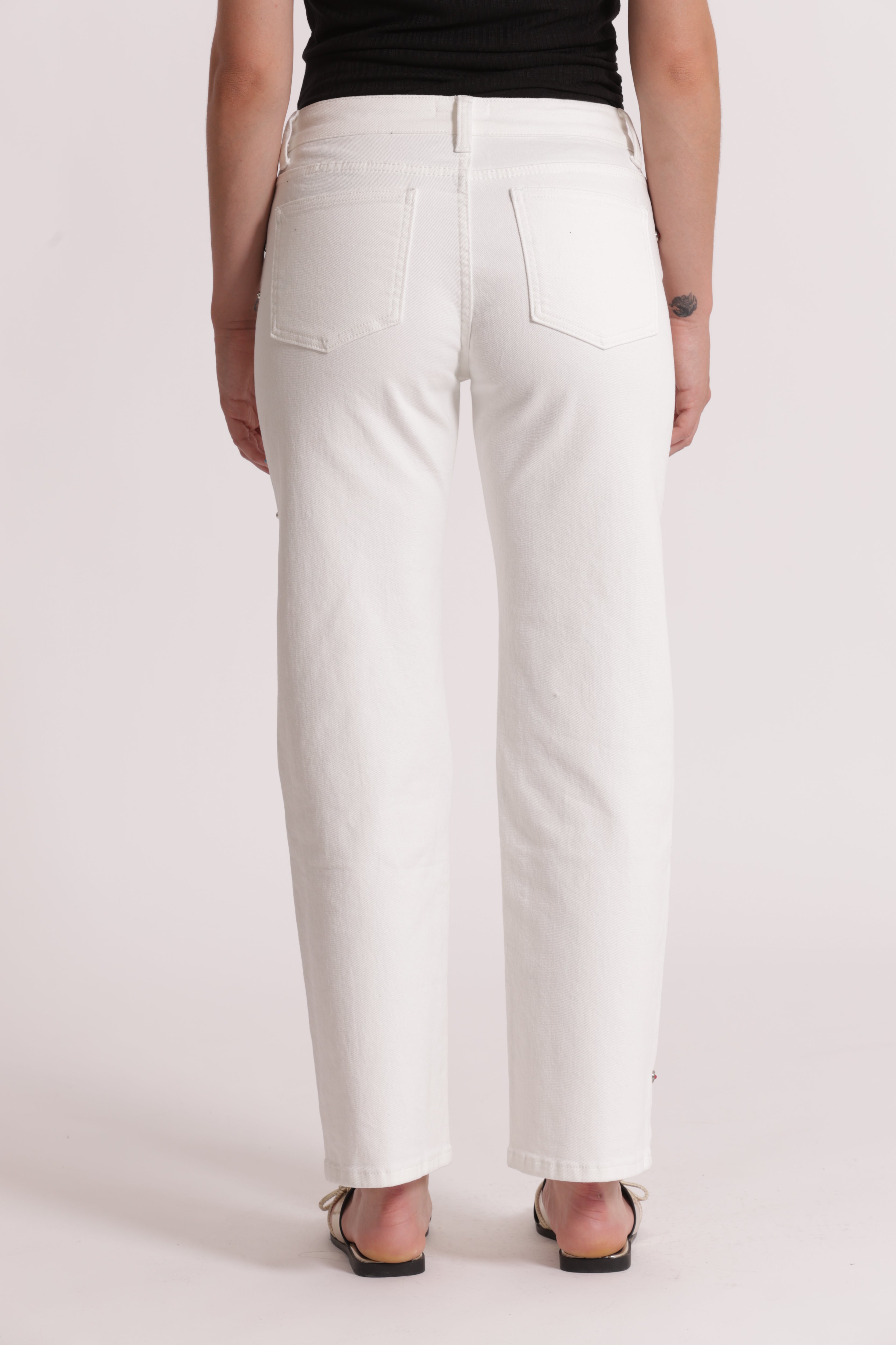Mimi Mua Jeans sigaretta borchie laterali jeans bianco