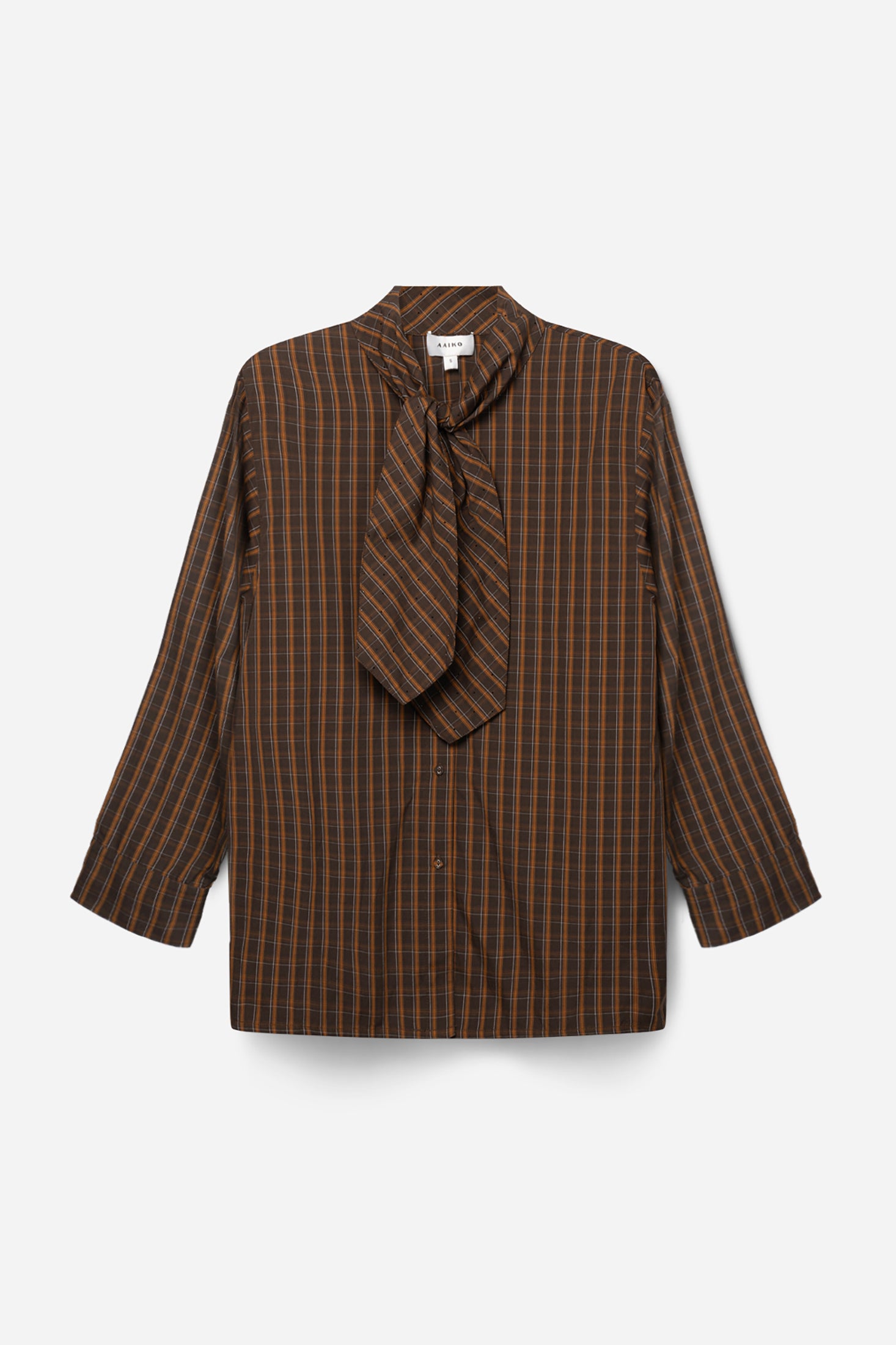 Aaiko Janesse camicetta quadri marrone fudge fiocco