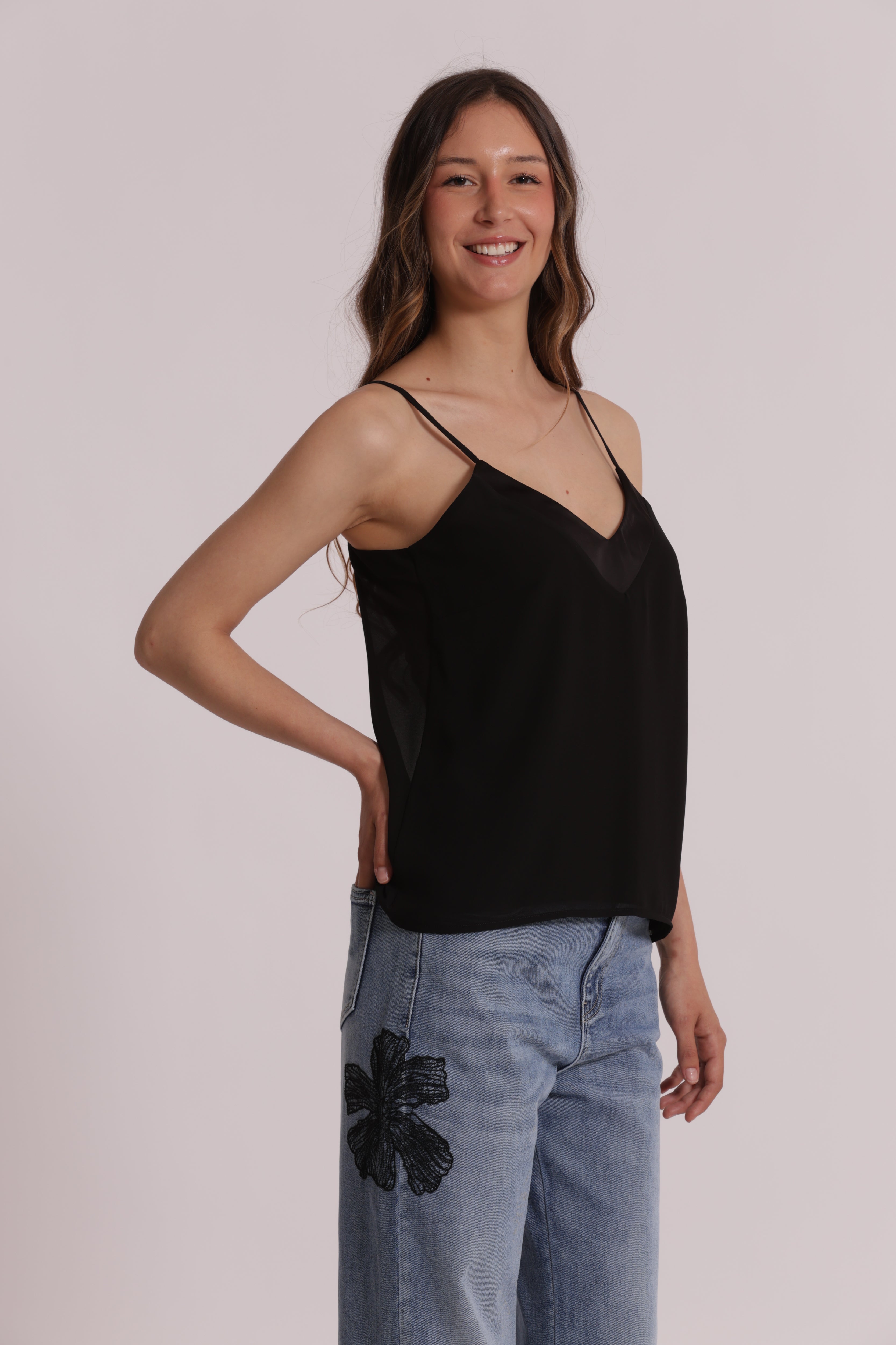 Mimi Mua Top Scollo a V Nero Fluido