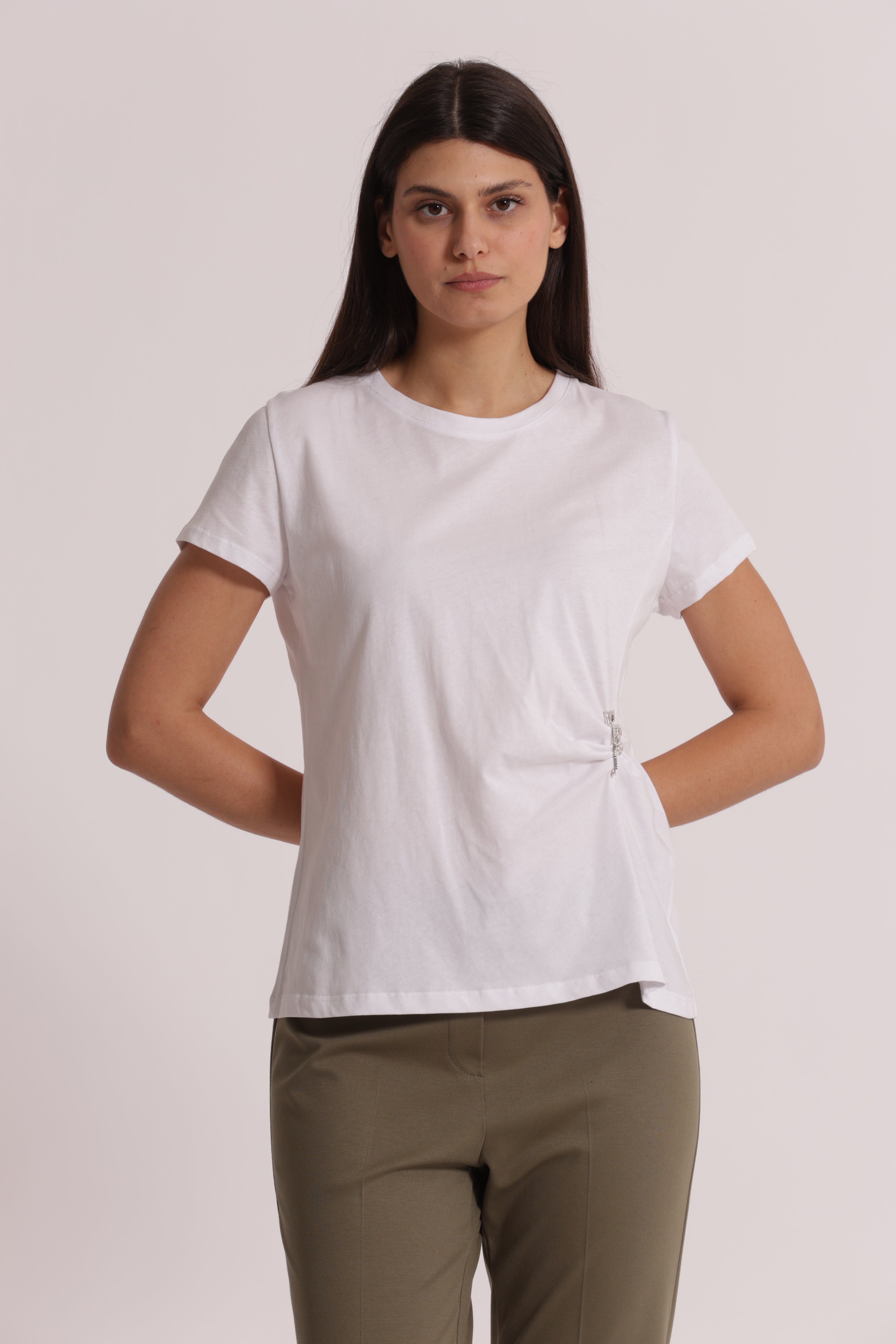 Mimi Mua T-Shirt Arriccio Laterale Strass Cotone
