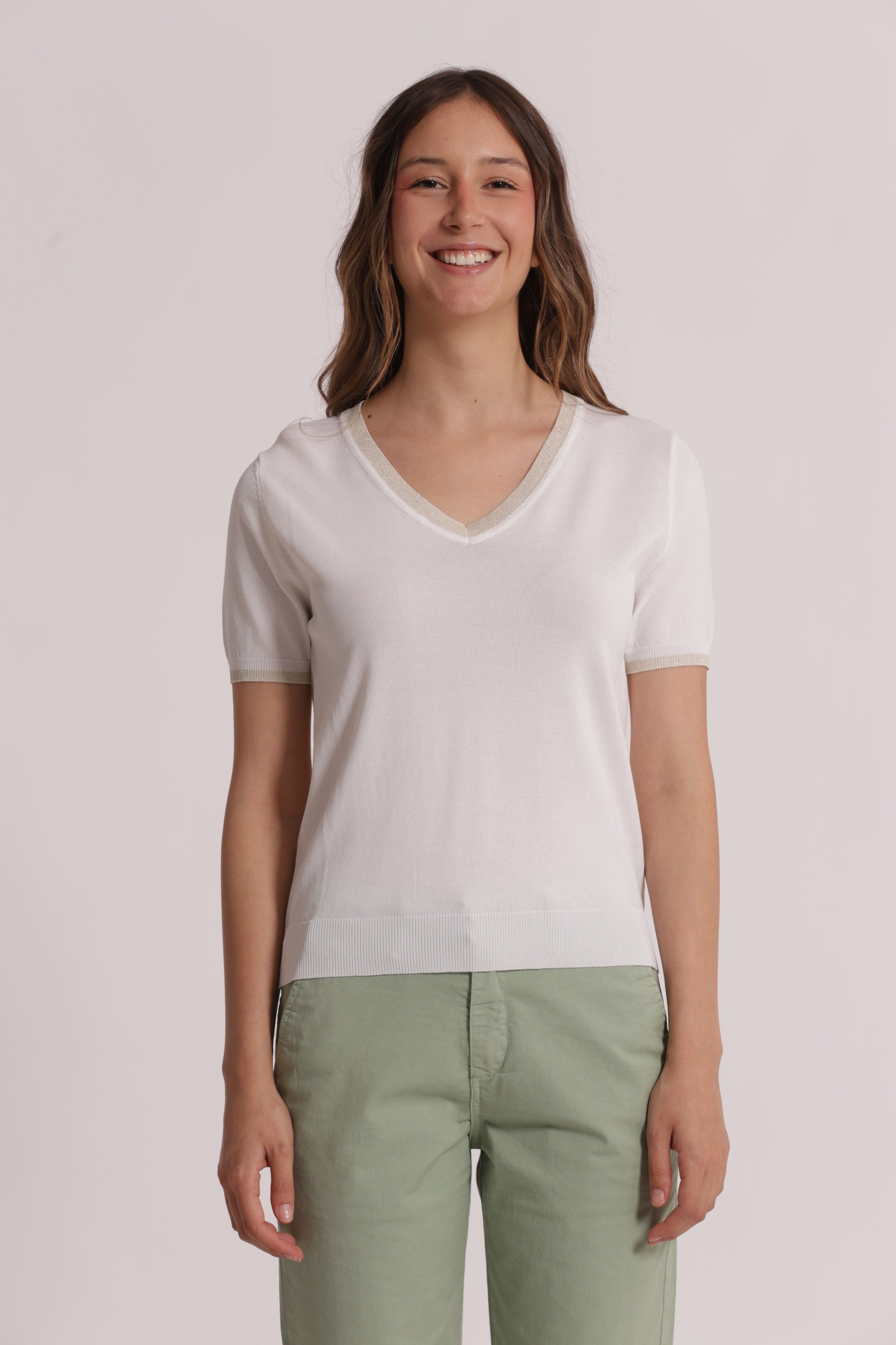 Mimi Mua Maglia Maniche Corte Lurex Panna