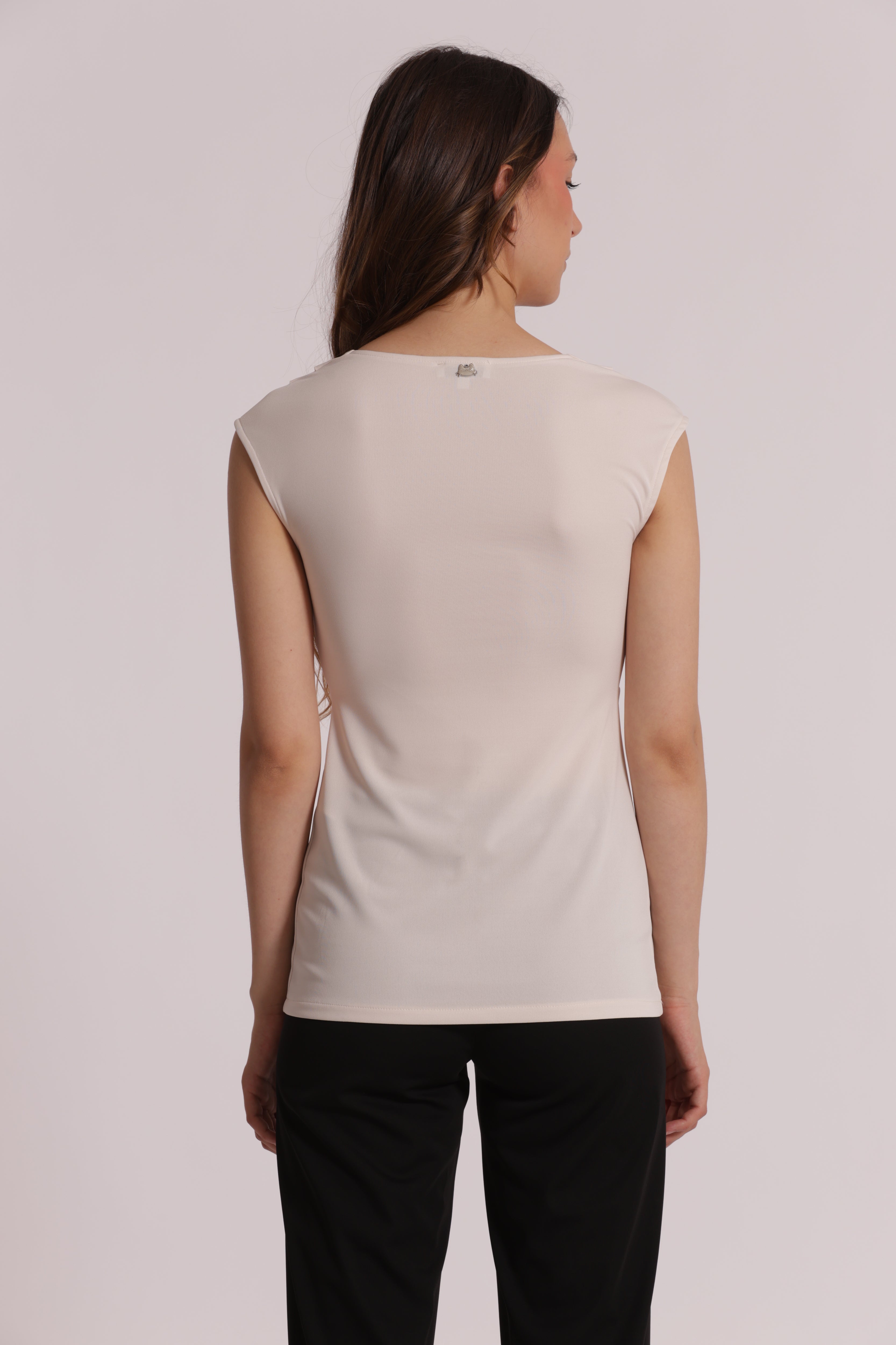 Mimi Mua Top Scollo a V con Arricciatura Frontale Nero