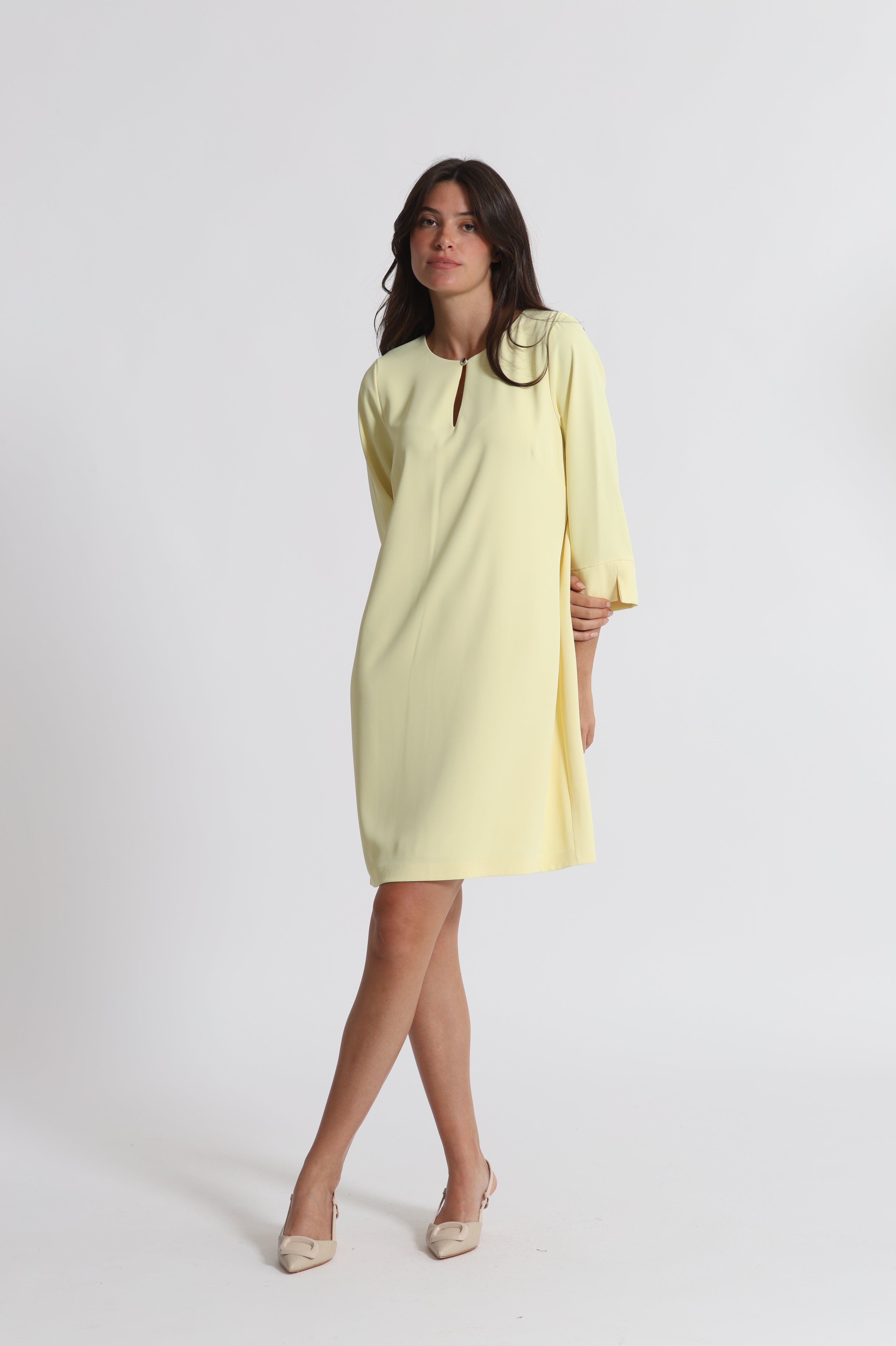 Mimi Mua Midi abito in cady giallo elasticizzato
