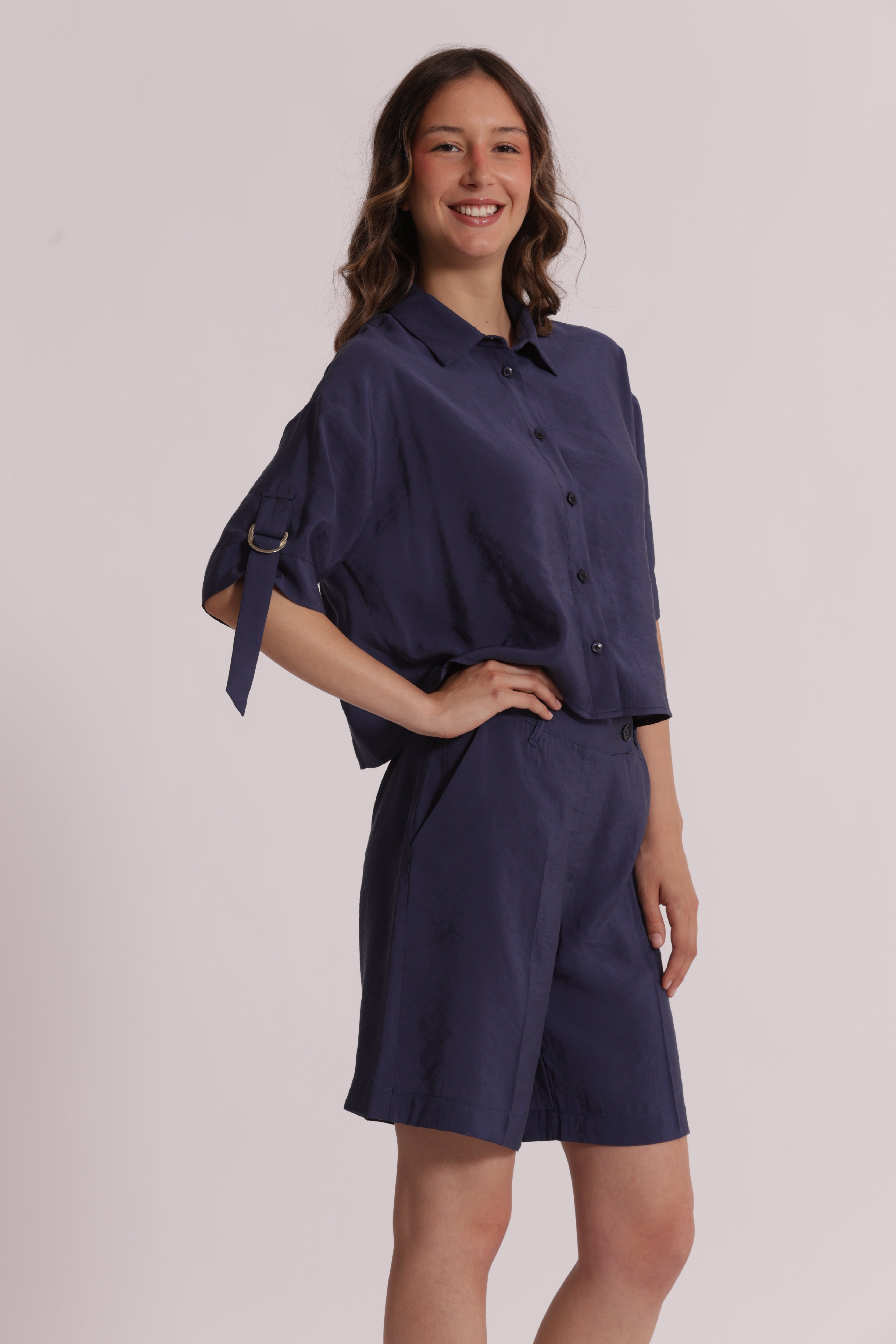 Mimi Mua Cropped Fibbie Modal Cupro Camicia Latte