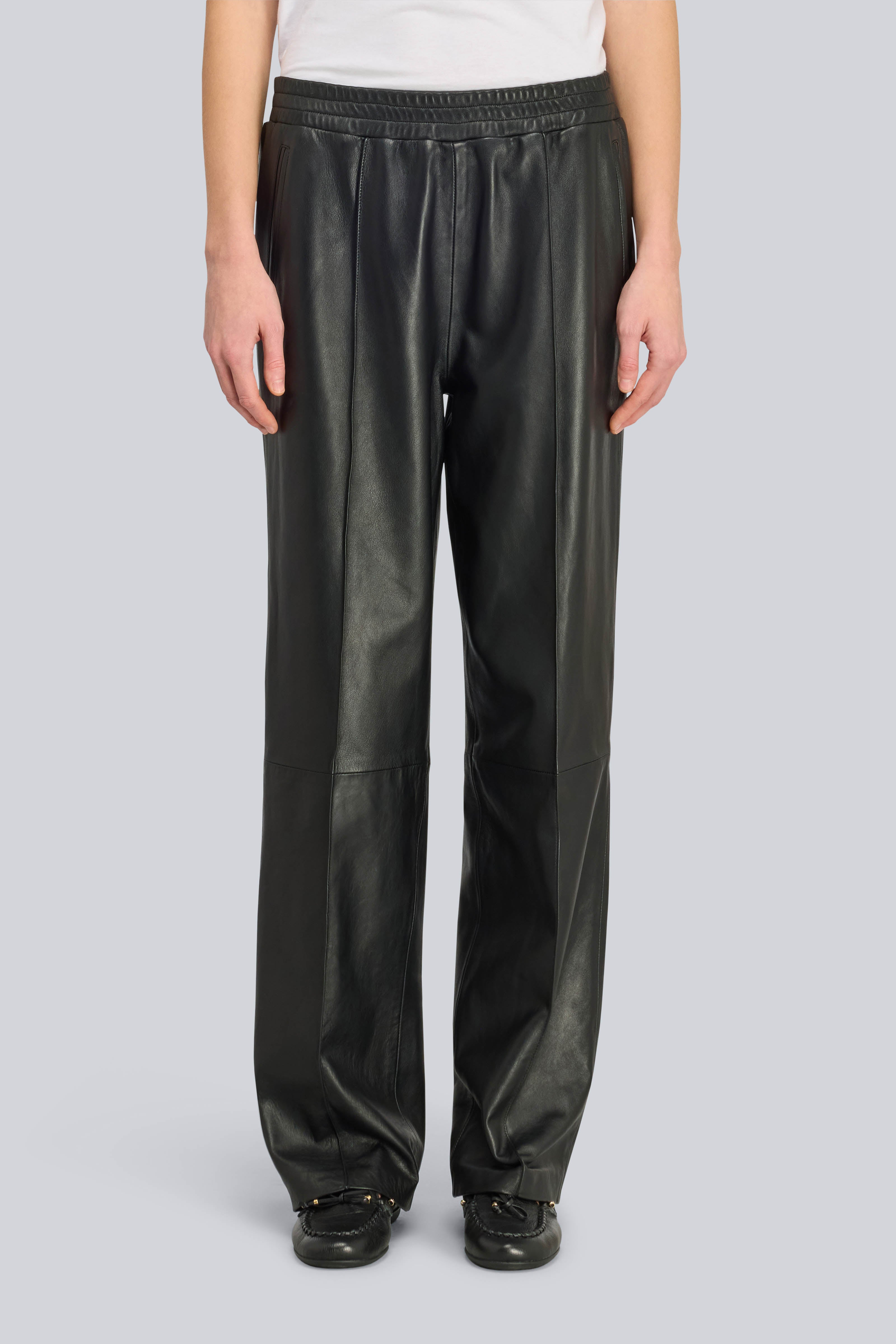 Semicouture Gertrude pantalone pelle nero arricciato