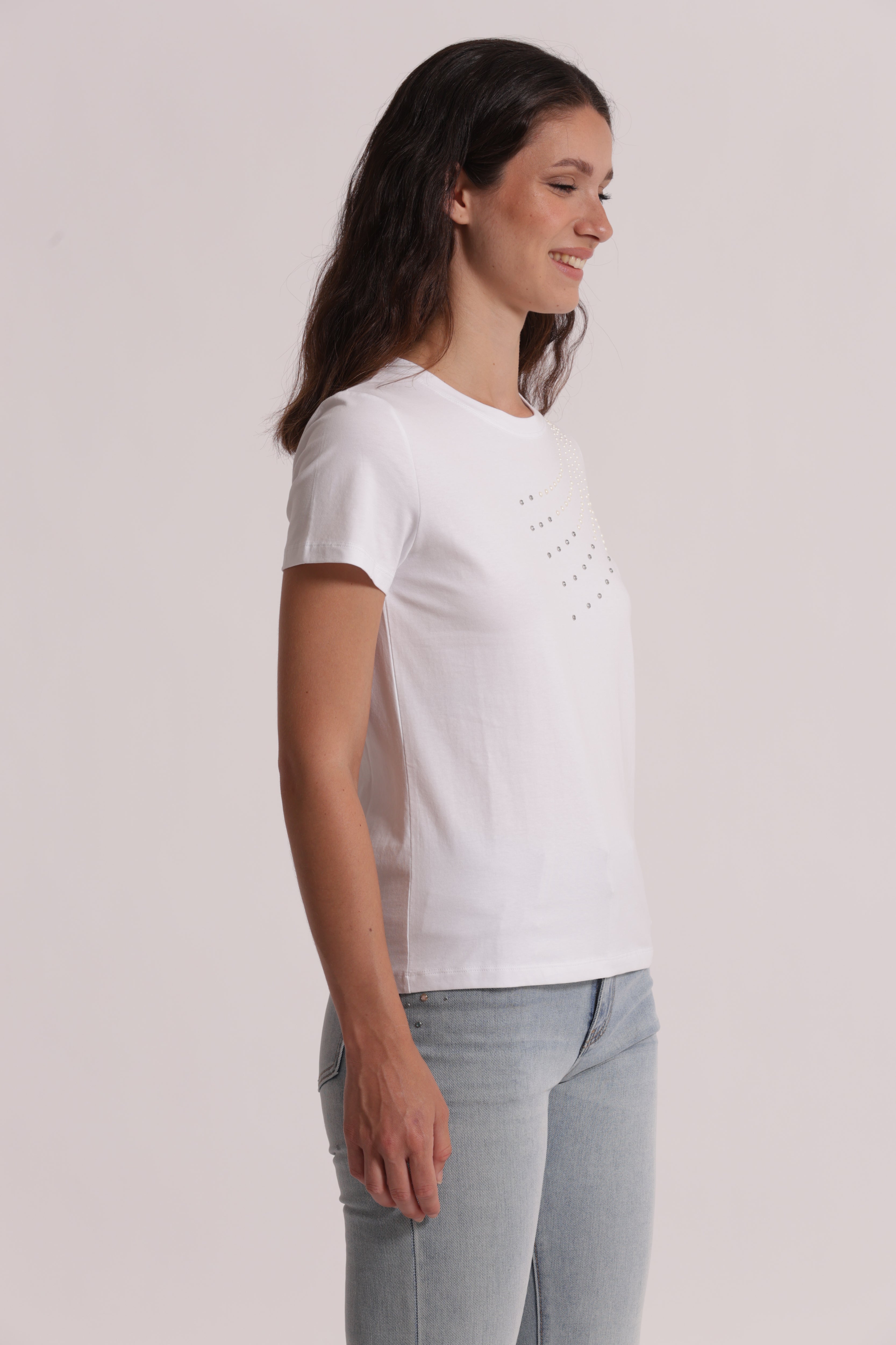 Mimi Mua T-shirt Mezze Maniche Borchie Frontali Bianco Cotone