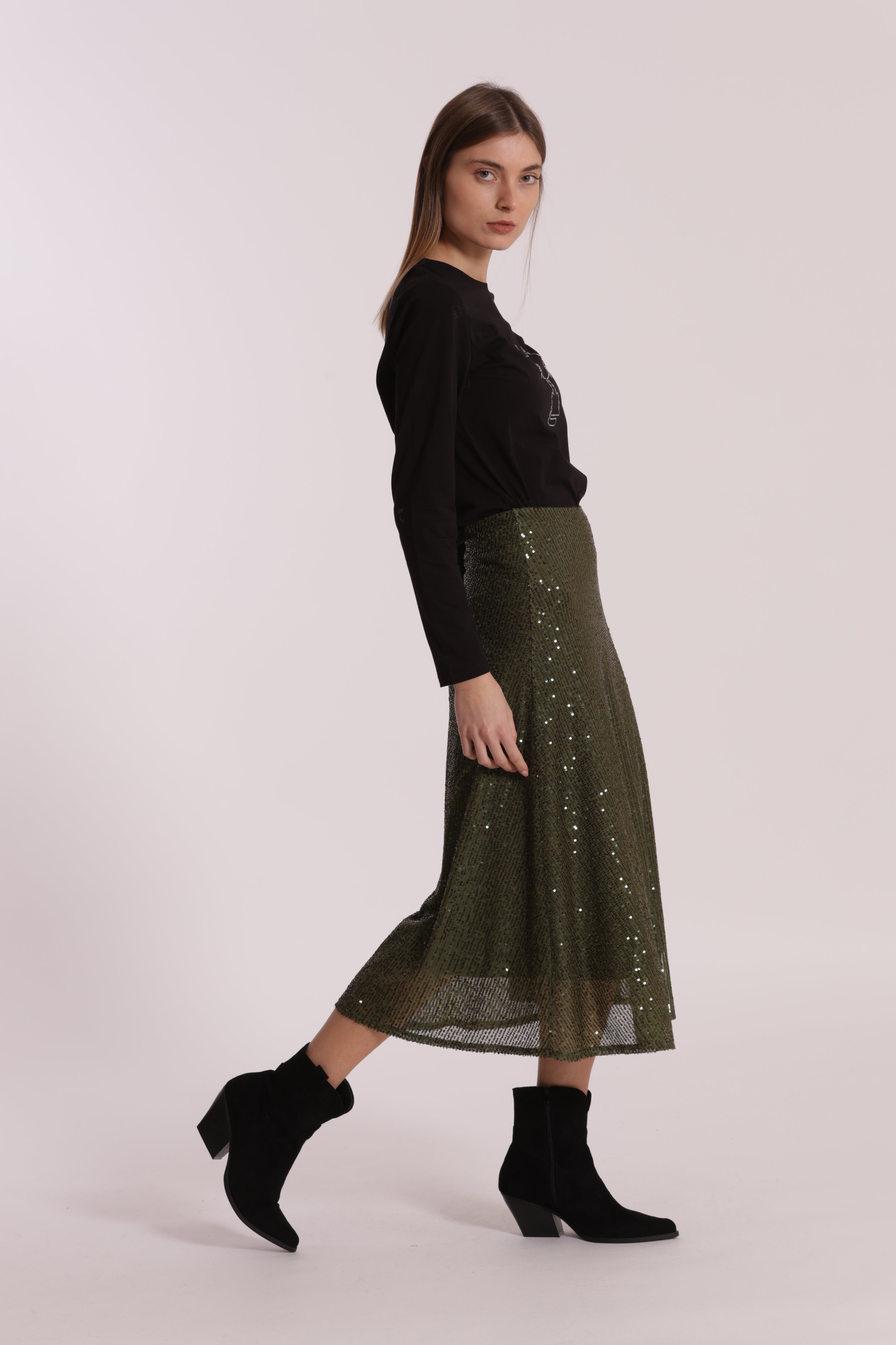 Mimi Mua Gonna Longuette in Paillettes Nero S Lucente