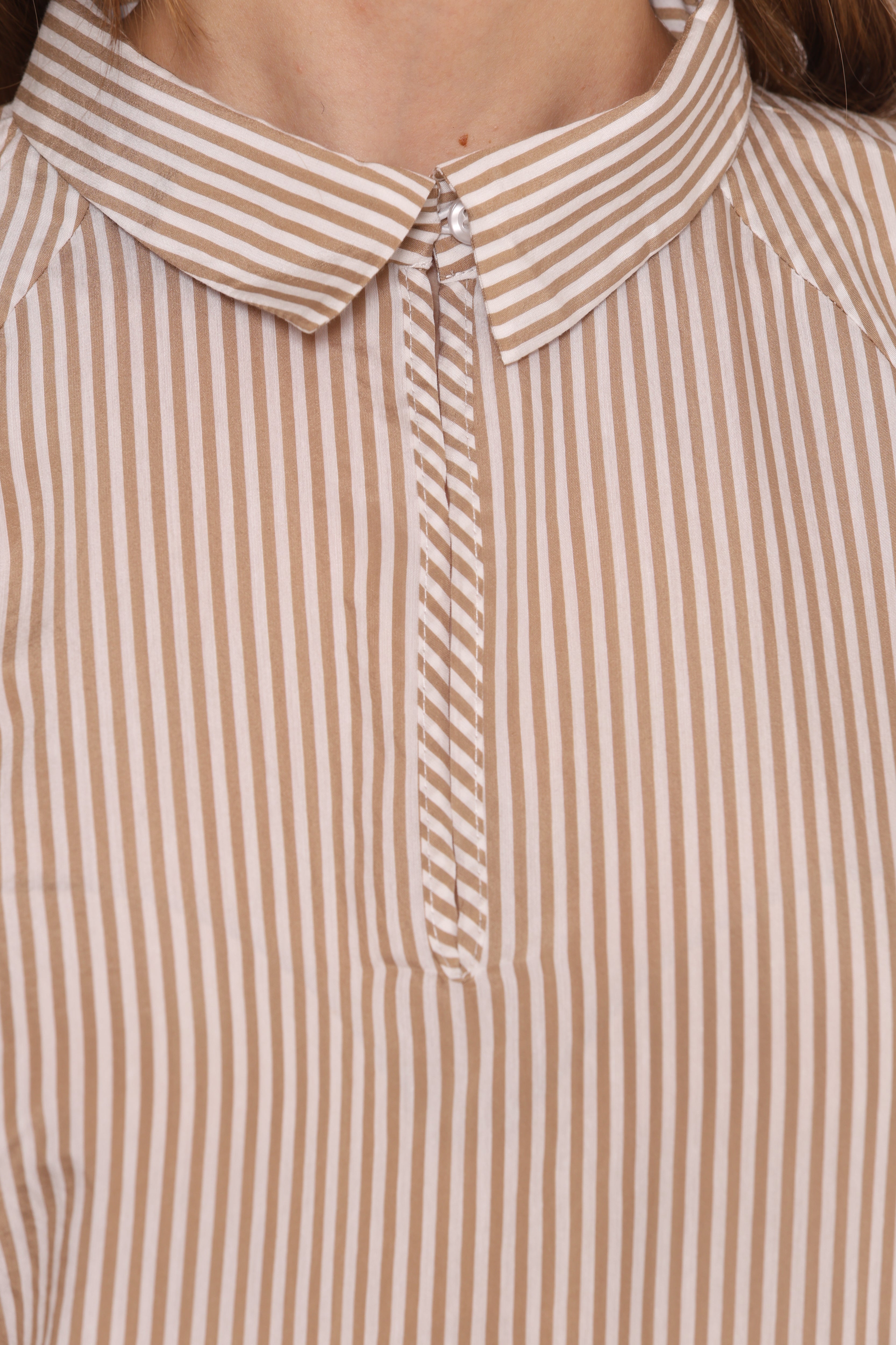 Mimi Mua Blusa Maniche Palloncino a Righe Beige Latte