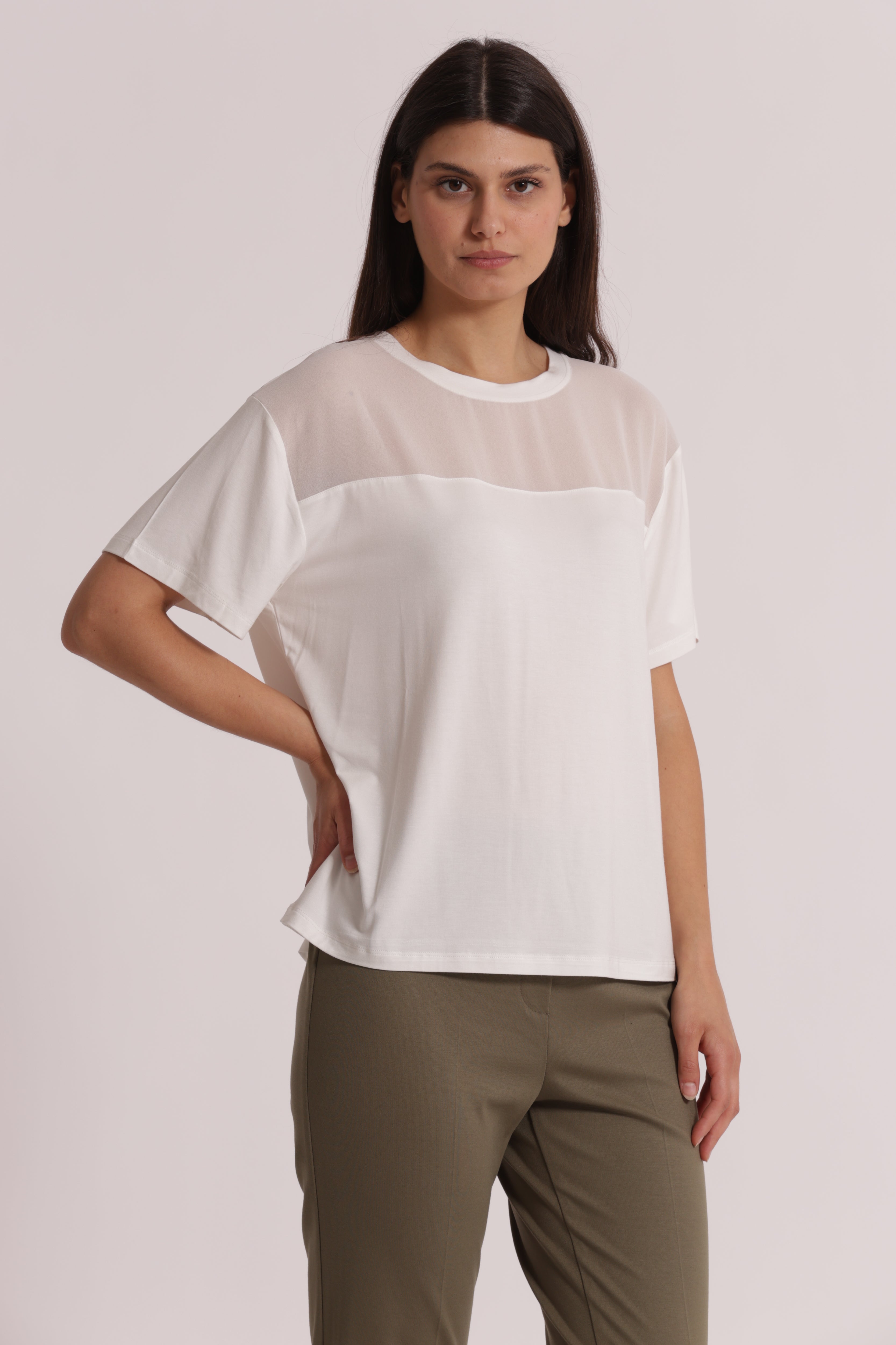 Mimi Mua T-Shirt Scollo Tondo Georgette Nero