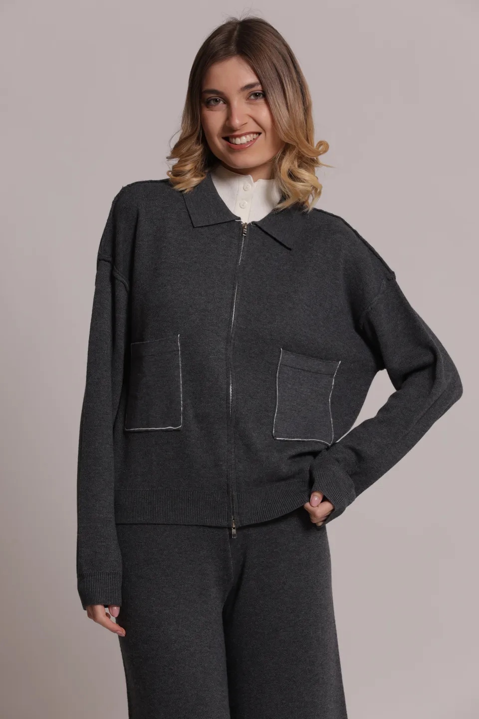 Mimi Mua Maglia con Zip Maglieria Nero