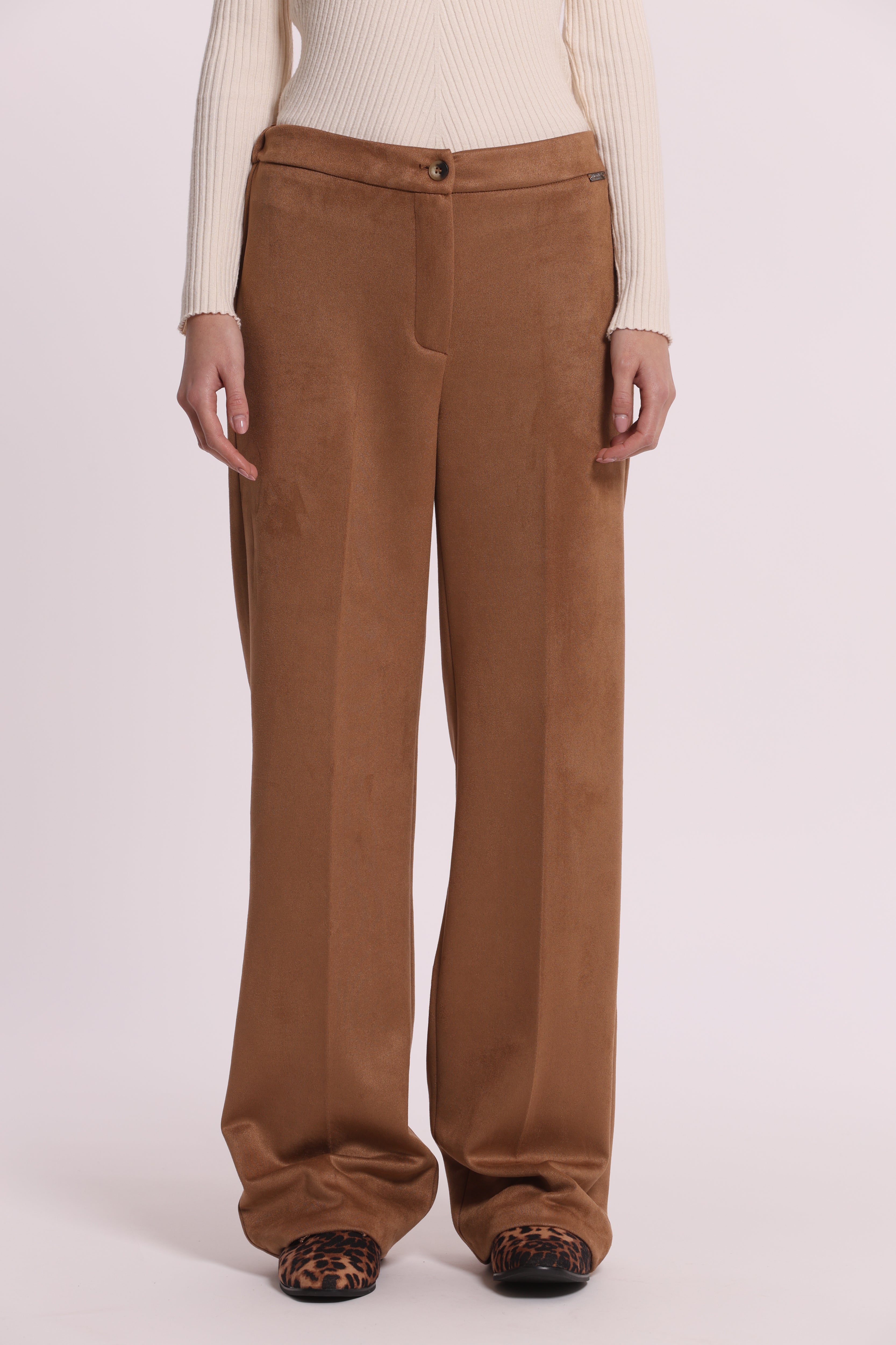 Mimi Mua pantalone dritto jersey camoscio beige elasticizzato