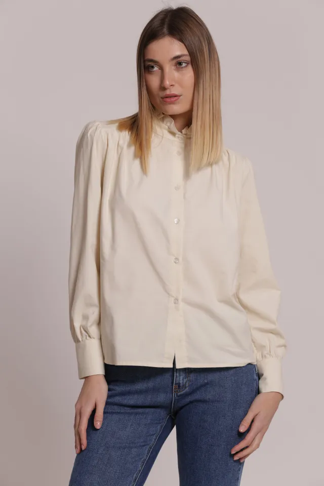 Mimi Mua Camicia Velluto Collo Alto Panna